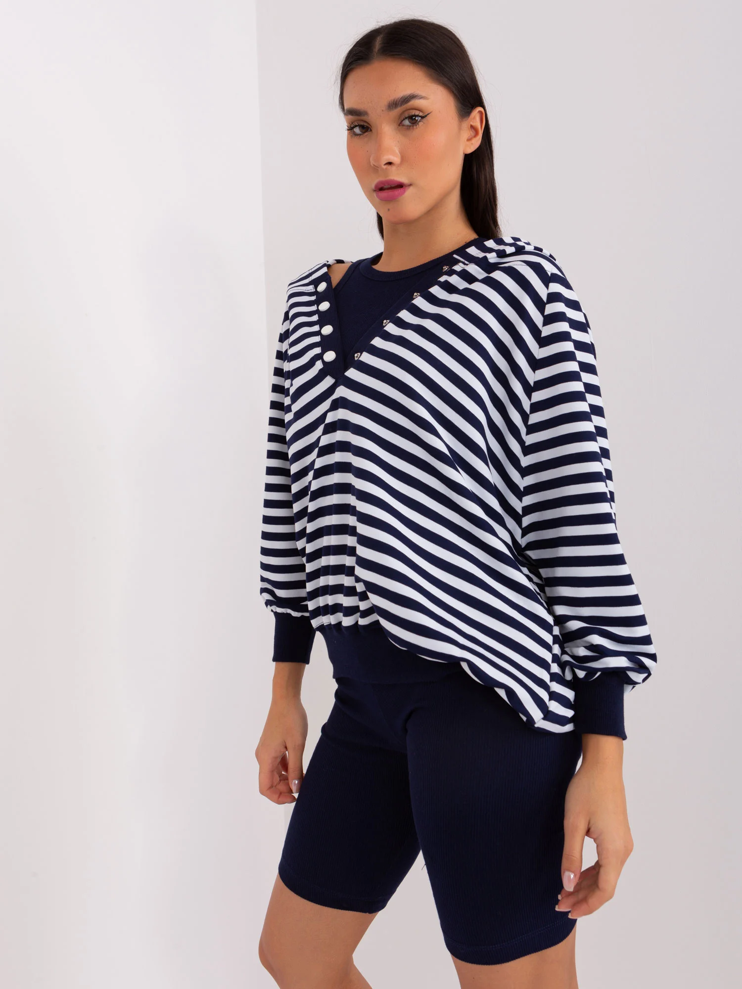 Compleu Dama Dungi, Sport, My Red Lips, Bleumarin Casual - imagine 8