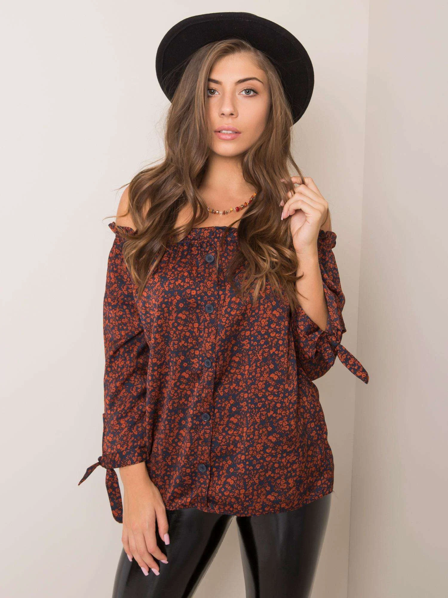 Bluza Dama Maneca 3/4, Floral, Sublevel, Maro Casual - imagine 2