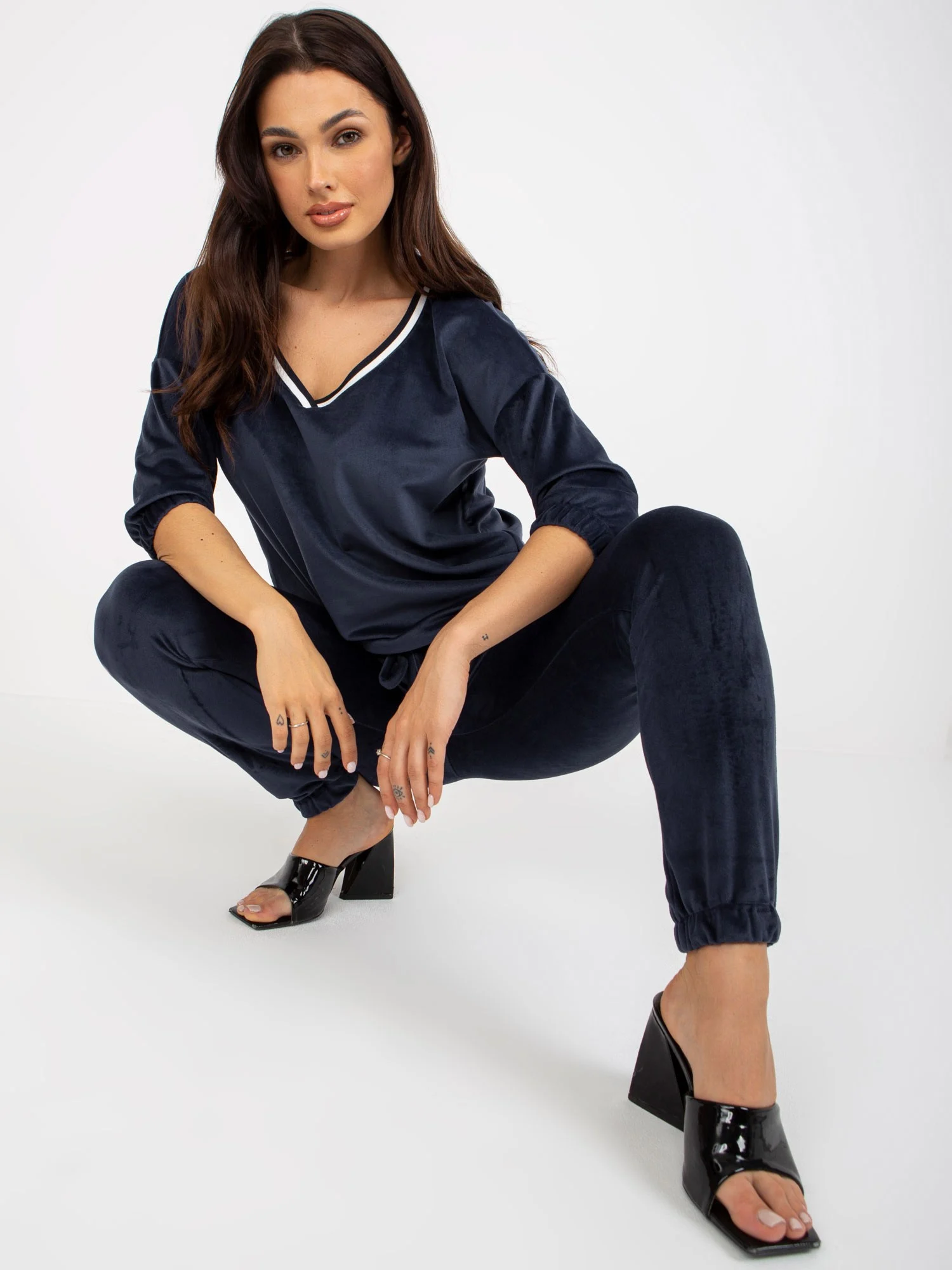 Compleu Dama Maneca 3/4, Mansete elastice, RELEVANCE, Bleumarin Casual - imagine 4
