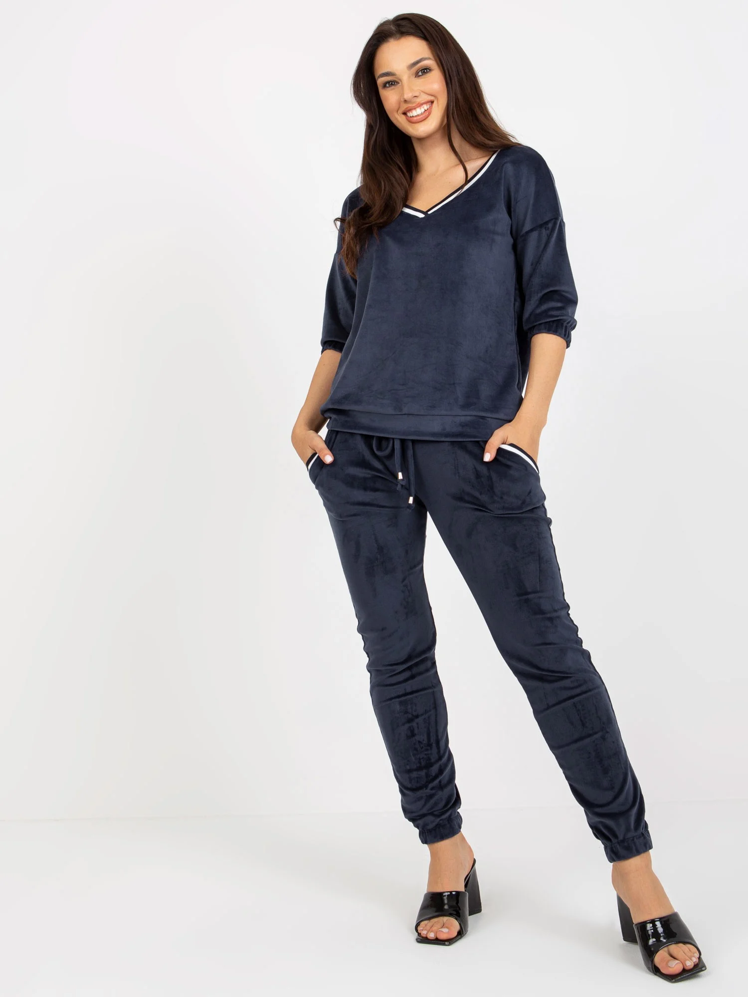 Compleu Dama Maneca 3/4, Mansete elastice, RELEVANCE, Bleumarin Casual - imagine 3