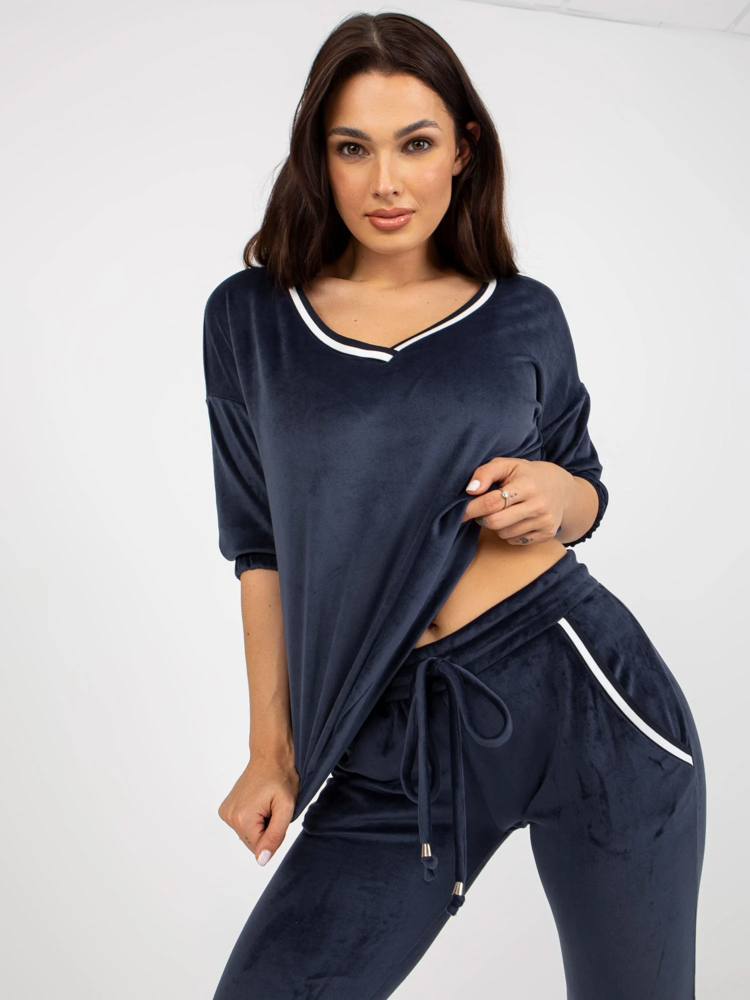 Compleu Dama Maneca 3/4, Mansete elastice, RELEVANCE, Bleumarin Casual - imagine 2
