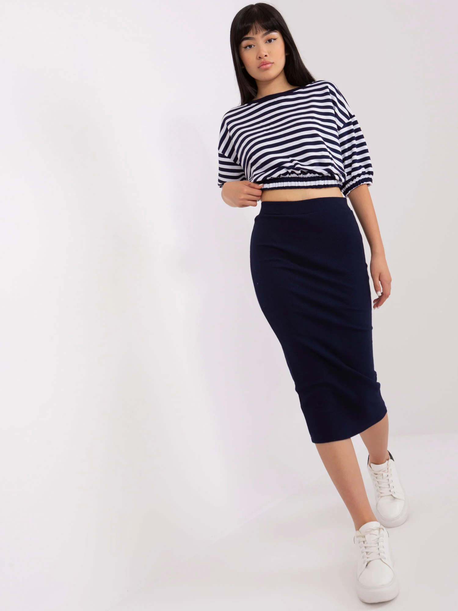 Compleu Dama Midi, Dungi, Lily Rose, Bleumarin Casual - imagine 5