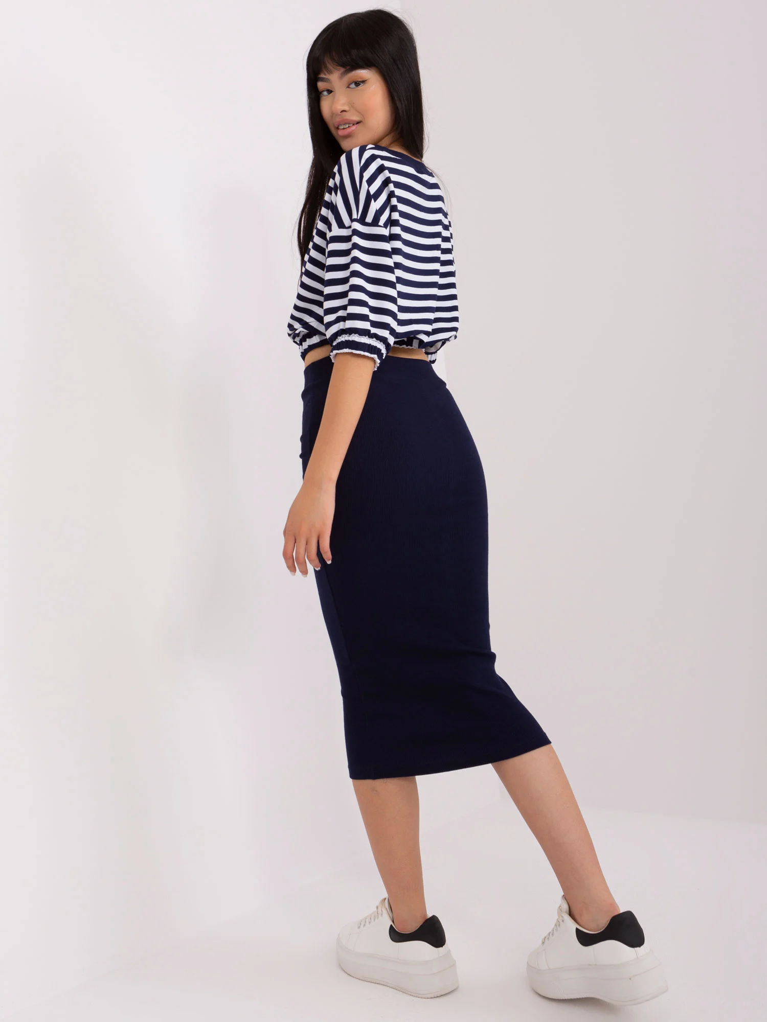 Compleu Dama Midi, Dungi, Lily Rose, Bleumarin Casual - imagine 7