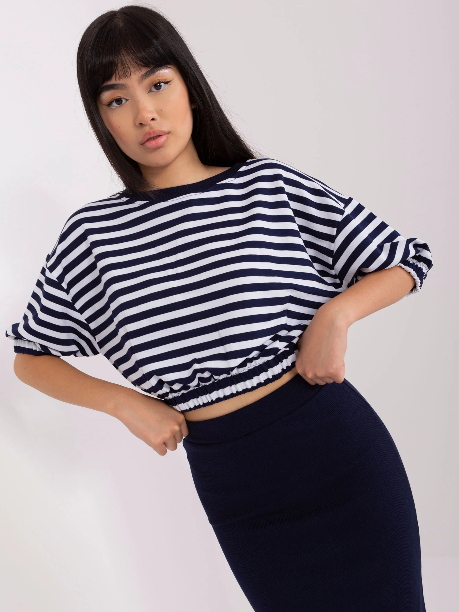 Compleu Dama Midi, Dungi, Lily Rose, Bleumarin Casual - imagine 2
