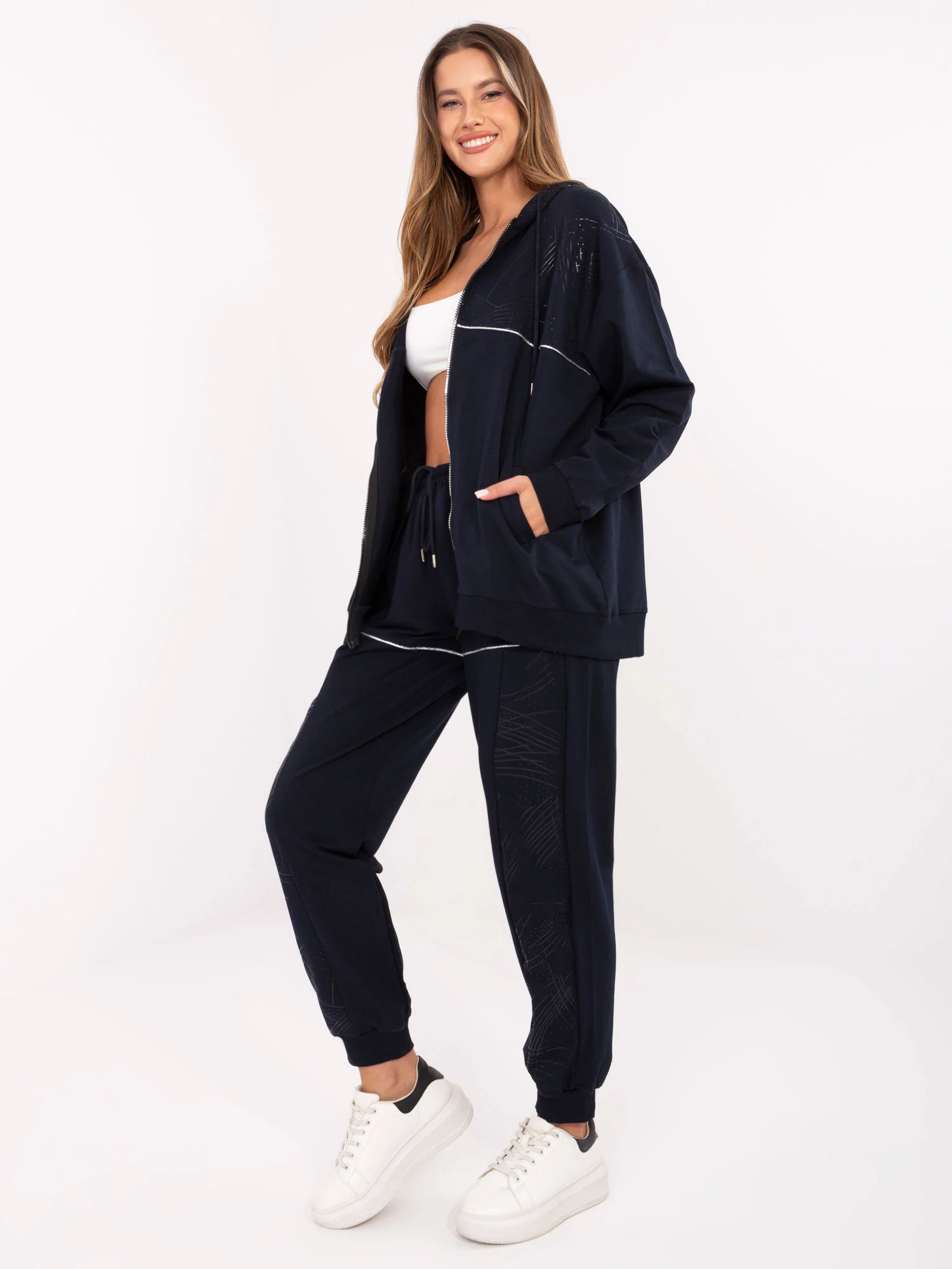Compleu Dama Maneca lunga, Mansete elastice, RELEVANCE, Bleumarin Casual - imagine 3