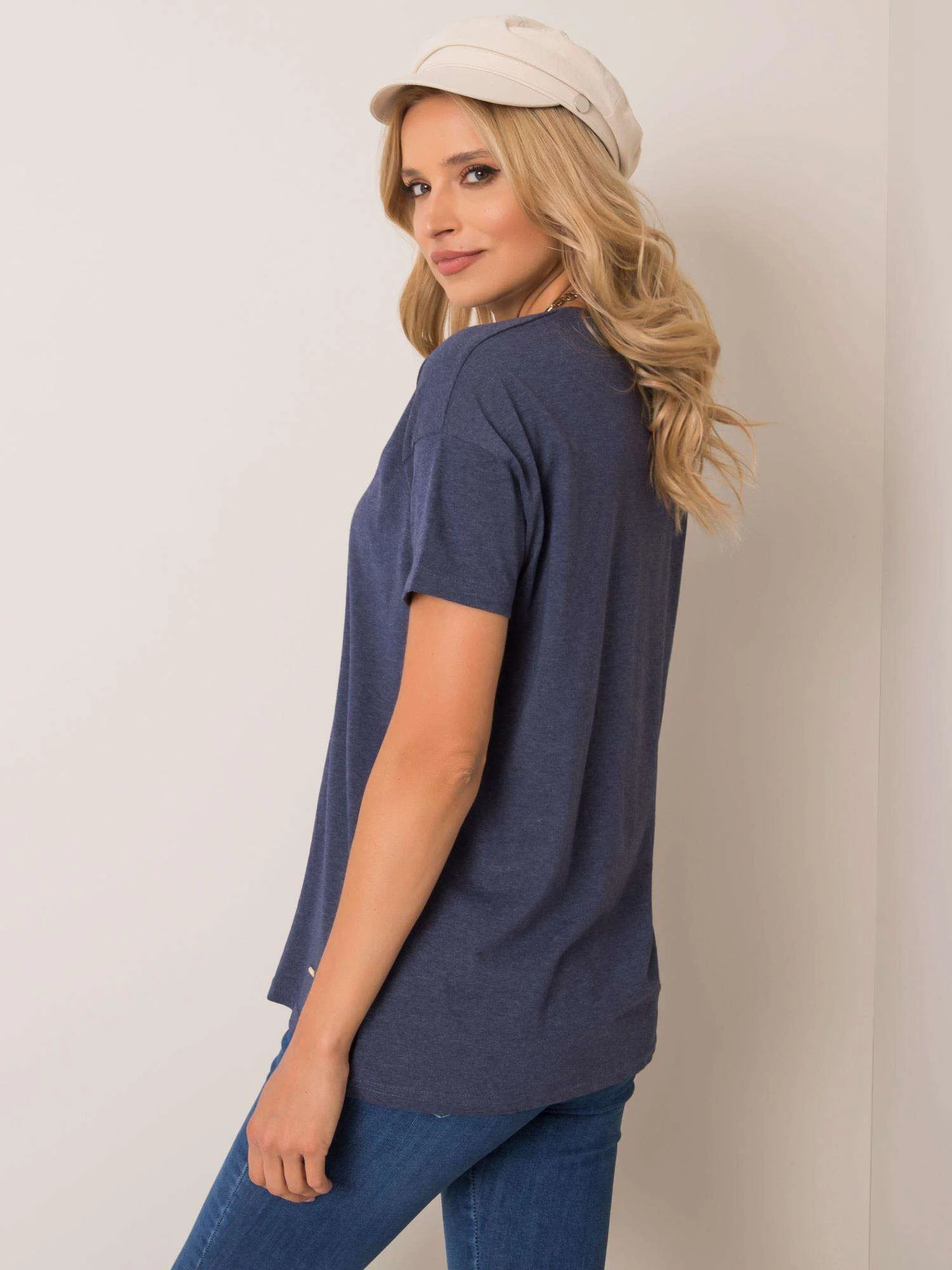 Tricou Dama Mini, Decolteu rotund, NieZnaszMnie, Bleumarin Casual Marimi Mari - imagine 3