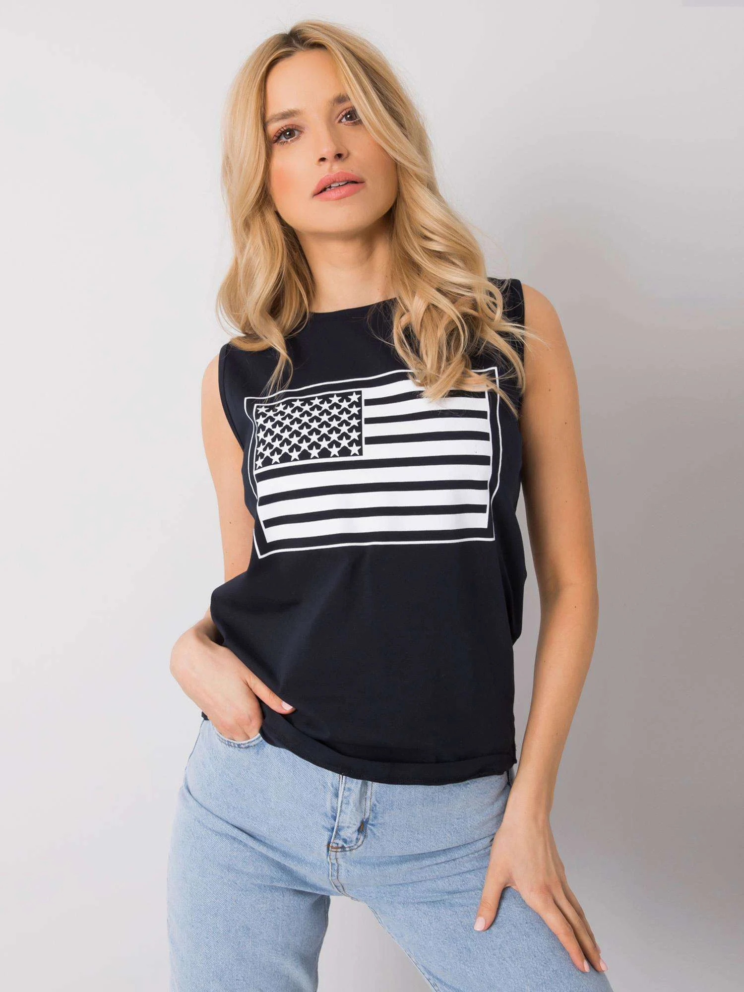 Top Dama Imprimat, Decolteu rotund, RUE PARIS, Bleumarin - imagine 3