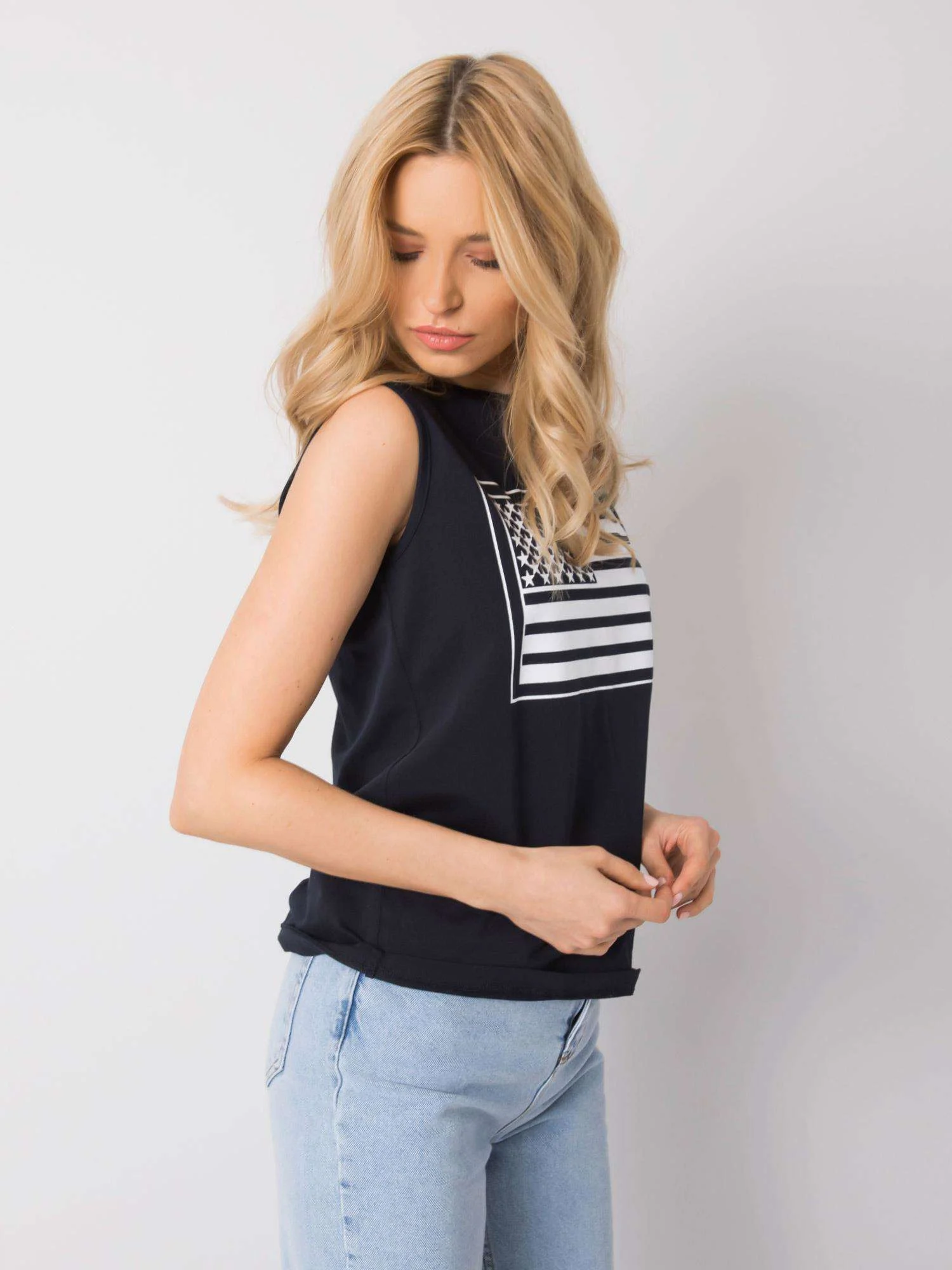 Top Dama Imprimat, Decolteu rotund, RUE PARIS, Bleumarin - imagine 4
