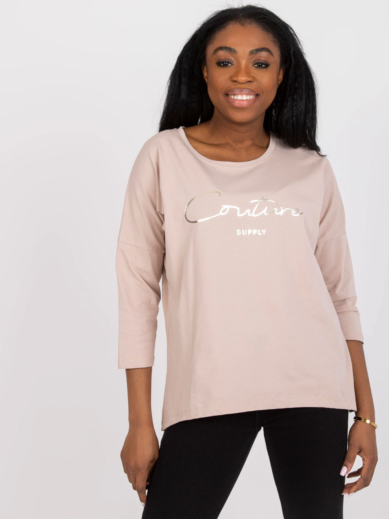 Bluza Dama Maneca 3/4, Imprimat, RELEVANCE, Bej Eleganta Office - imagine 3