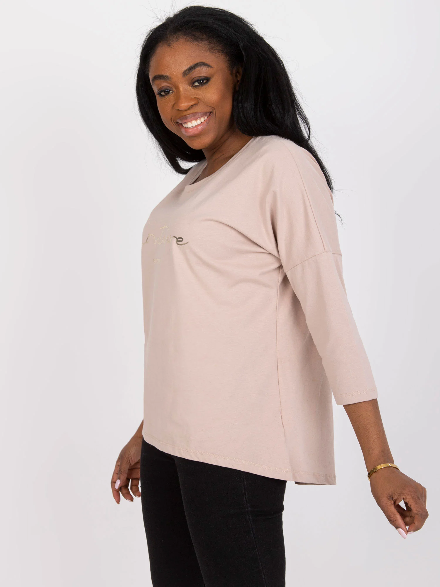 Bluza Dama Maneca 3/4, Imprimat, RELEVANCE, Bej Eleganta Office - imagine 4