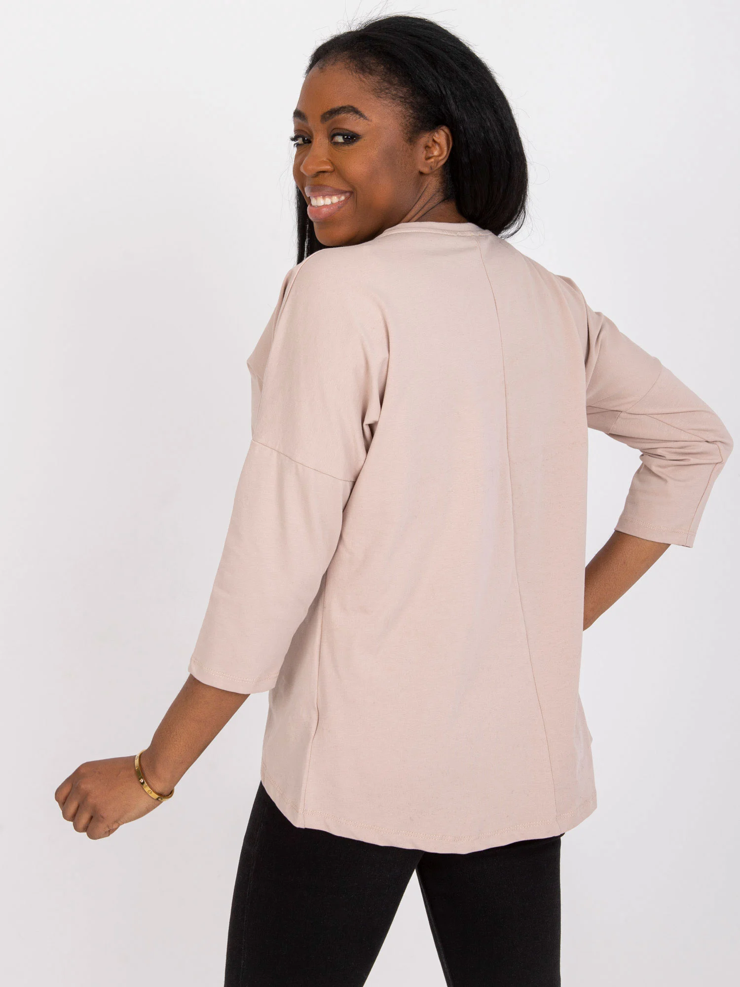 Bluza Dama Maneca 3/4, Imprimat, RELEVANCE, Bej Eleganta Office - imagine 5