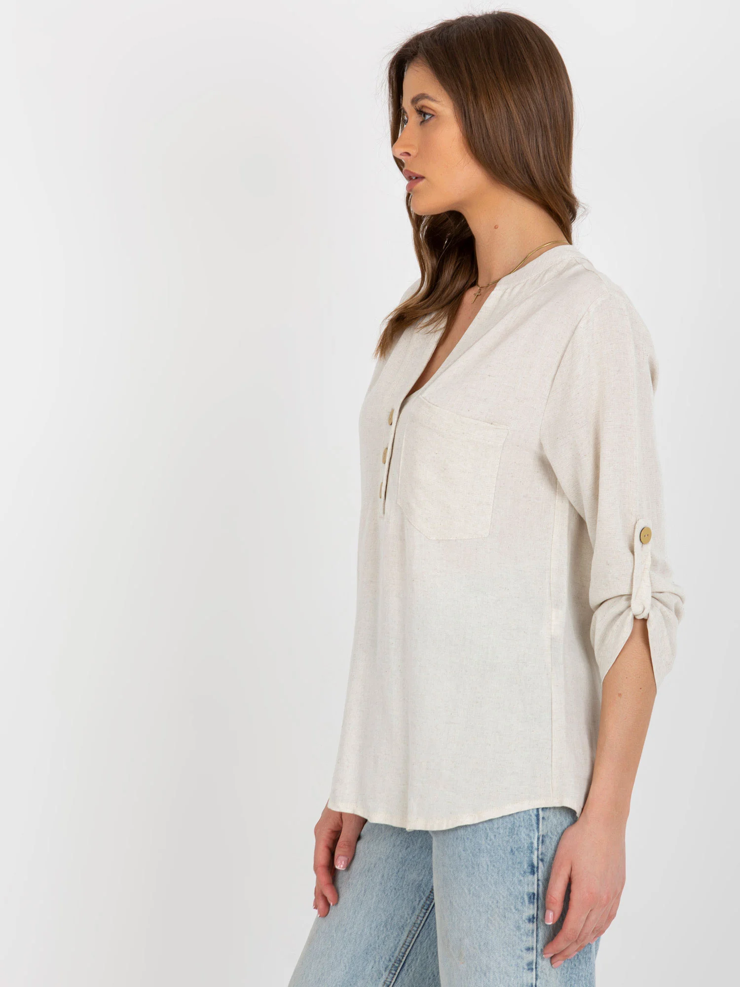 Camasa Dama Maneca lunga, Boho, RUE PARIS, Bej Eleganta Office - imagine 2
