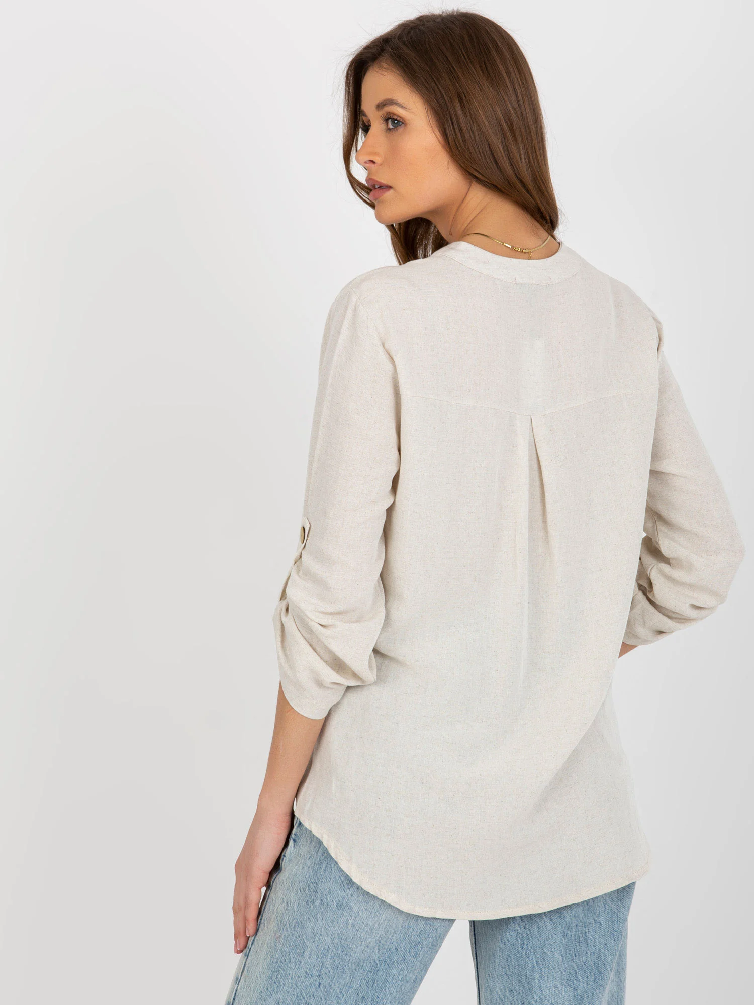 Camasa Dama Maneca lunga, Boho, RUE PARIS, Bej Eleganta Office - imagine 4