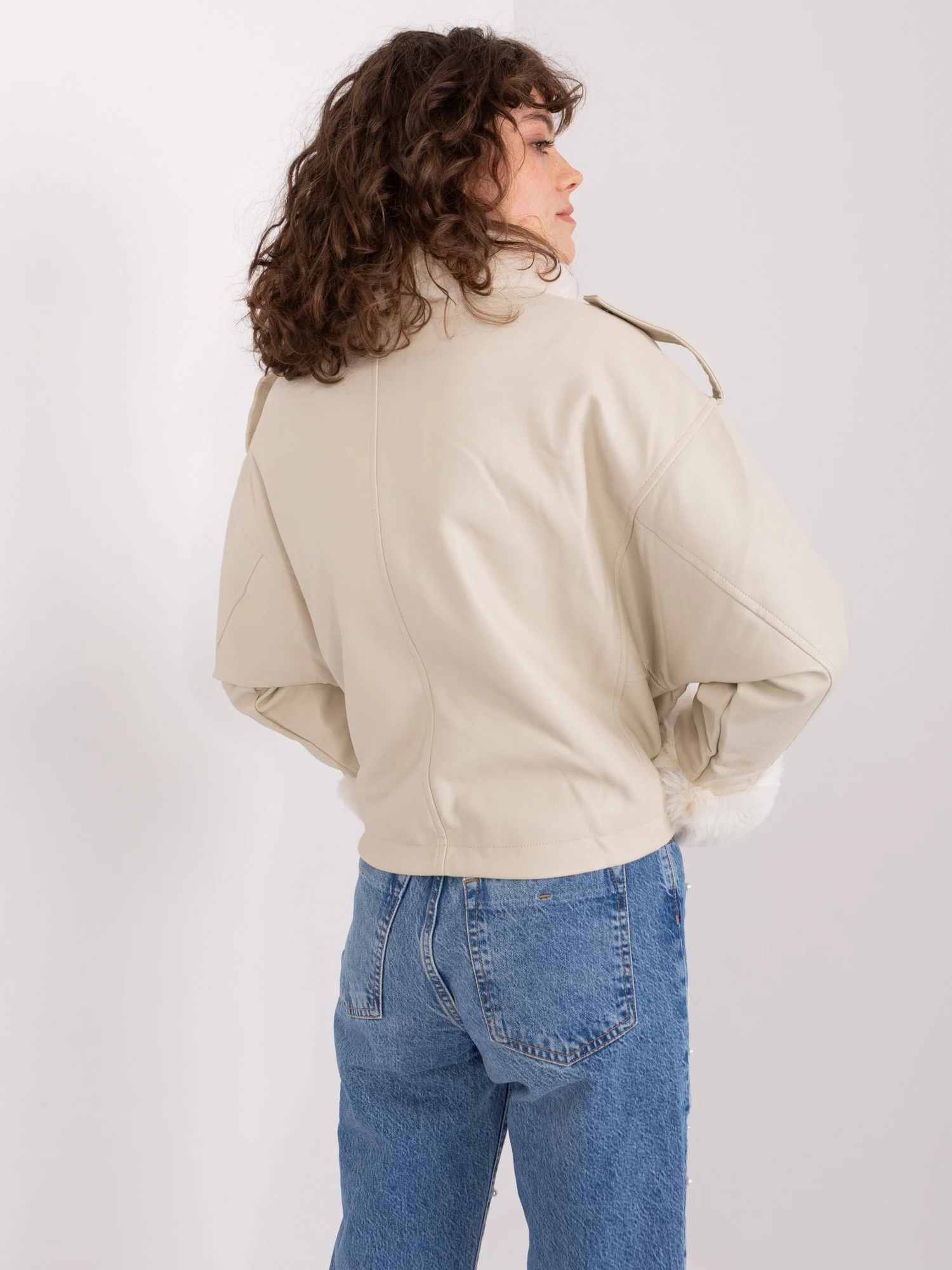 Jacheta Dama Guler inalt, Poliuretan, Vincenove, Bej Casual - imagine 5