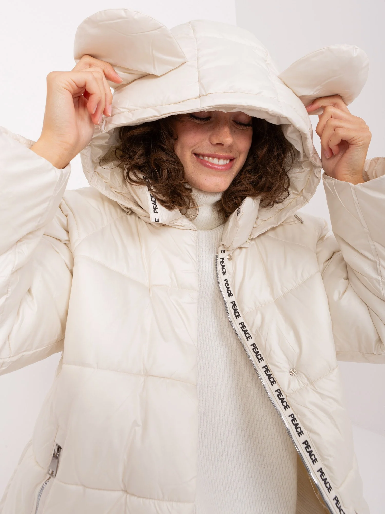 Jacheta Dama Maneca lunga, Guler inalt, Trendy. ING, Bej Casual - imagine 2