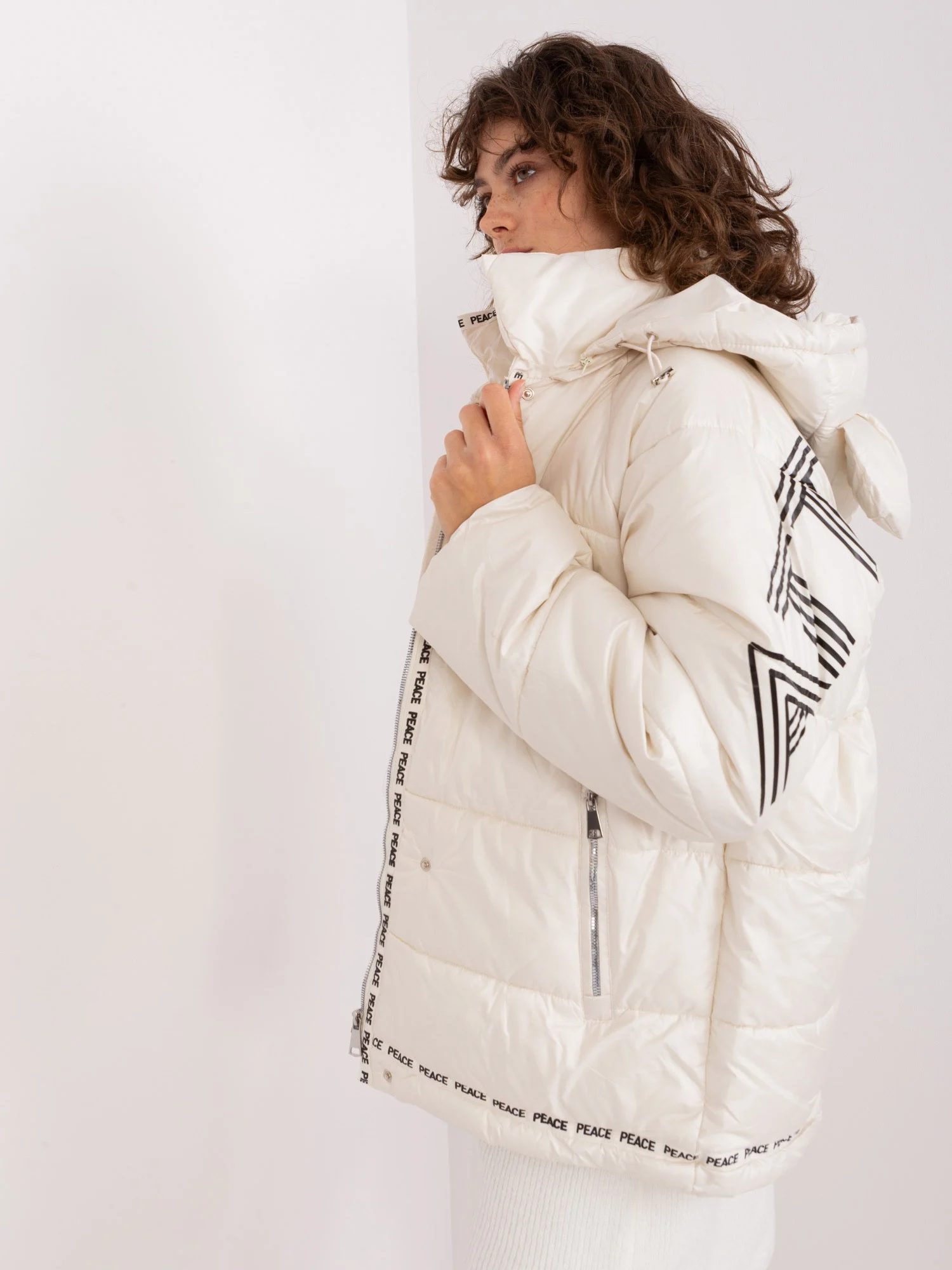 Jacheta Dama Maneca lunga, Guler inalt, Trendy. ING, Bej Casual - imagine 6
