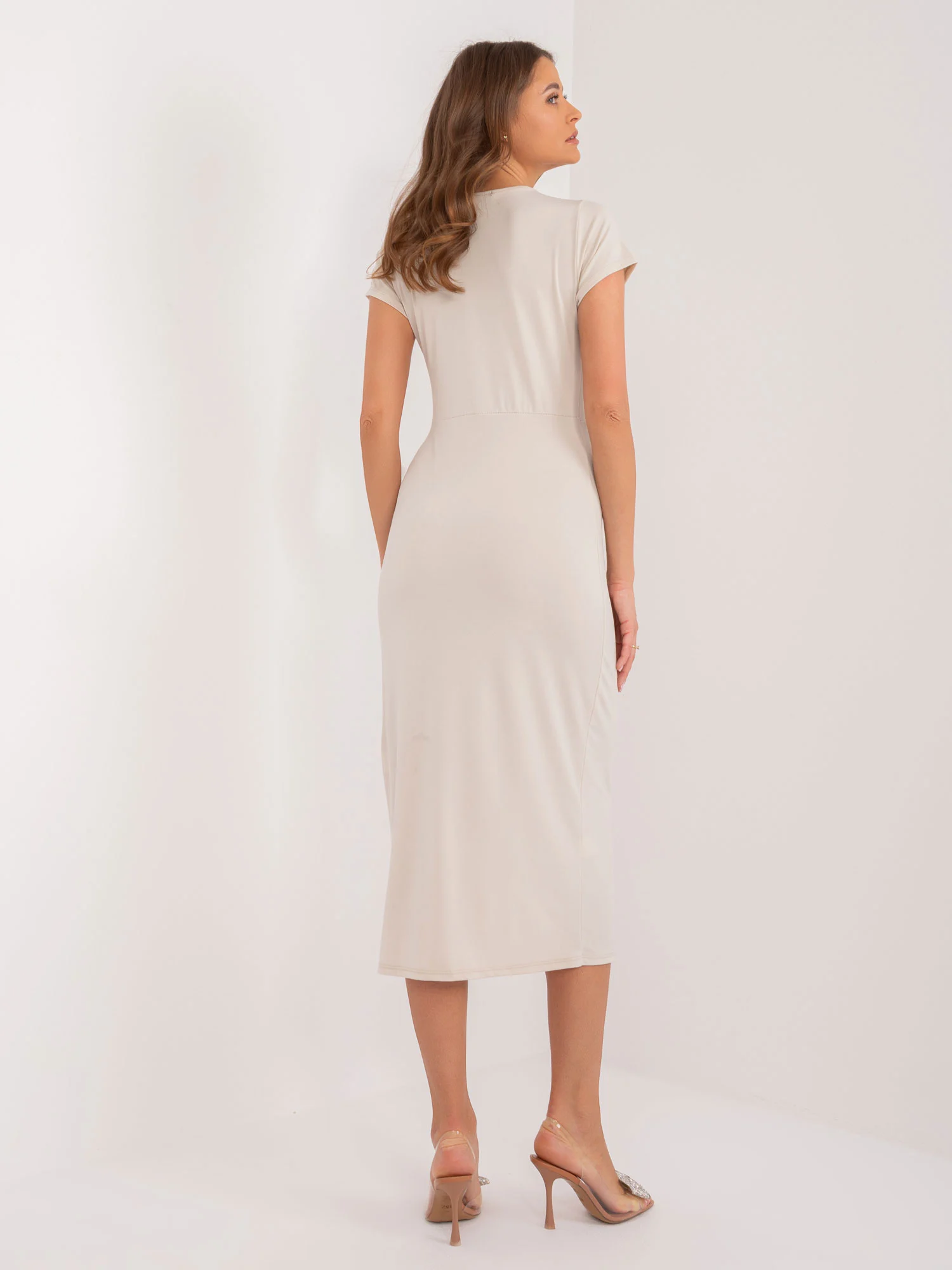 Rochie Dama Midi, Rochie creion, ITALY MODA, Bej - Image 3