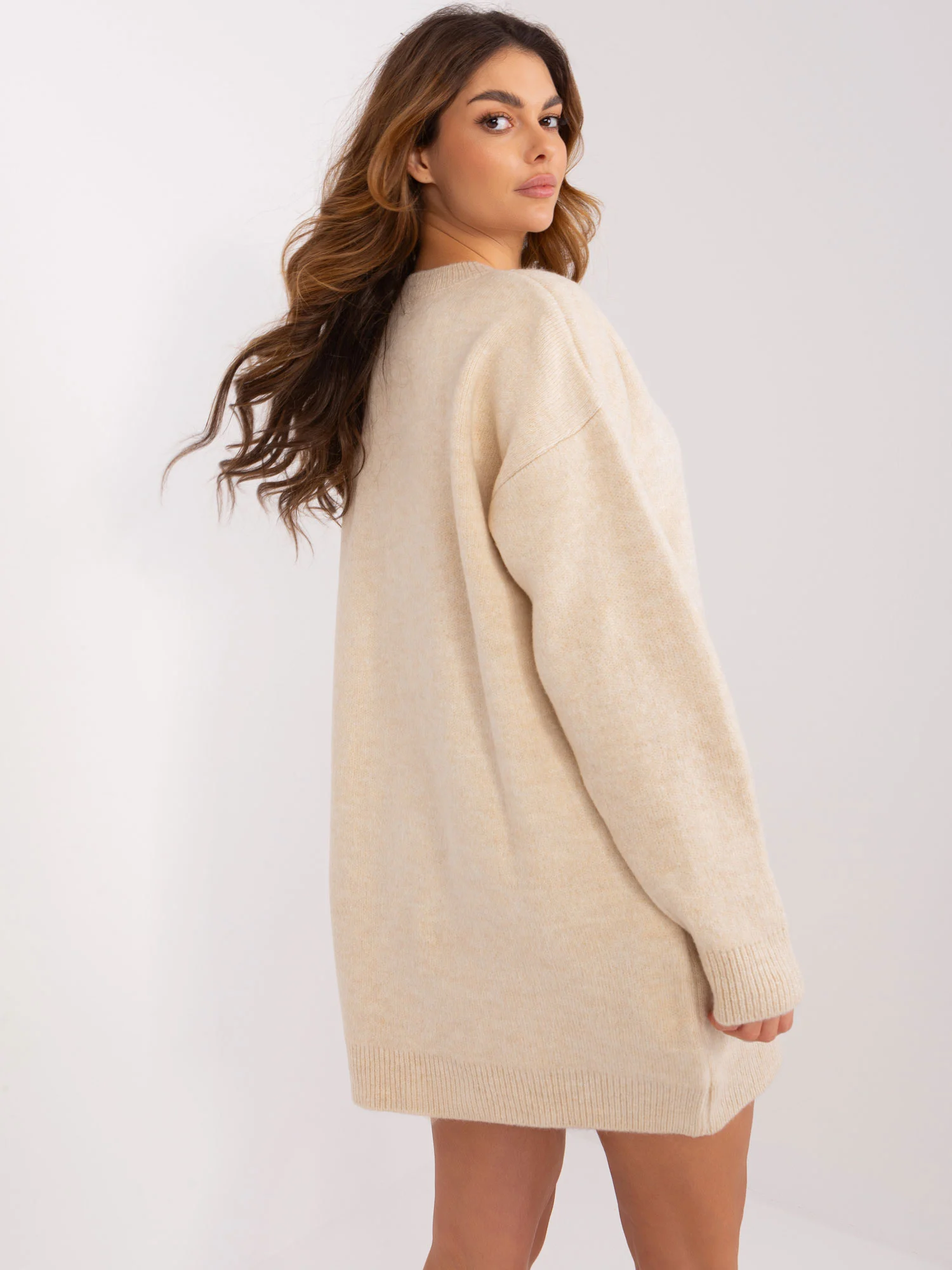 Rochie Dama Mini, Decolteu rotund, BADU, Bej Eleganta Office - imagine 4
