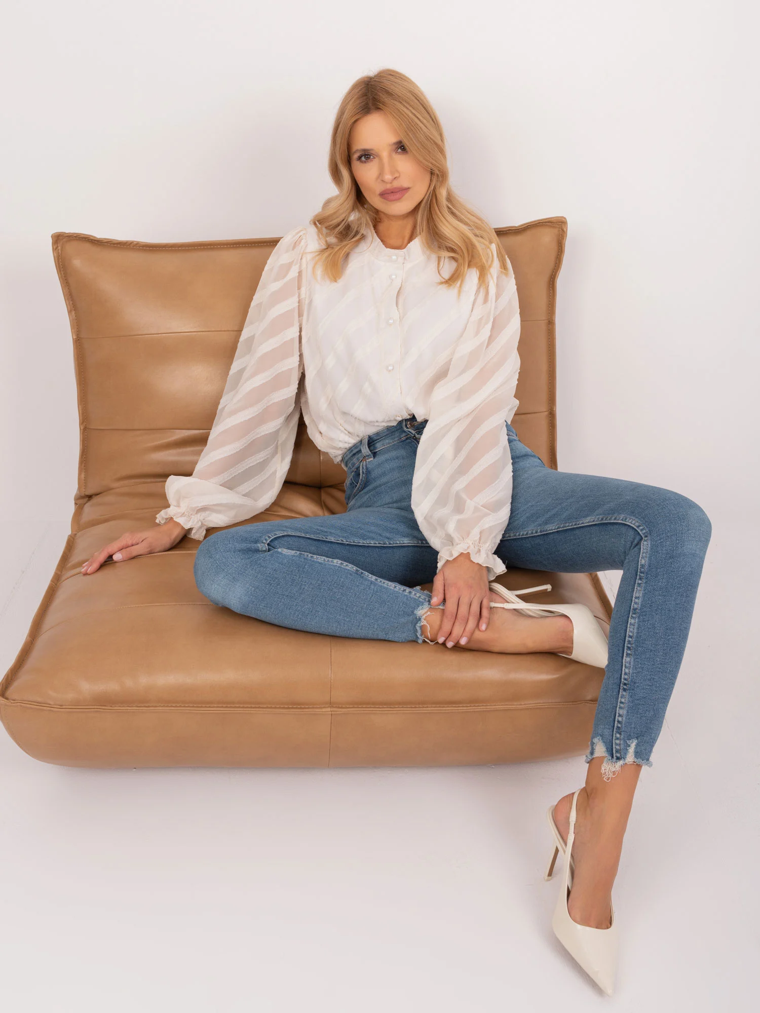 Camasa Dama Maneca lunga, Elegant, LAKERTA, Bej Eleganta Office - imagine 2