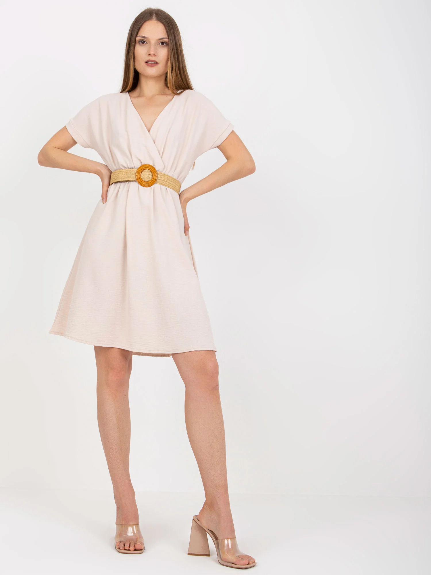 Rochie Dama Mini, Petrecuta, RUE PARIS, Bej Eleganta Office - Image 5