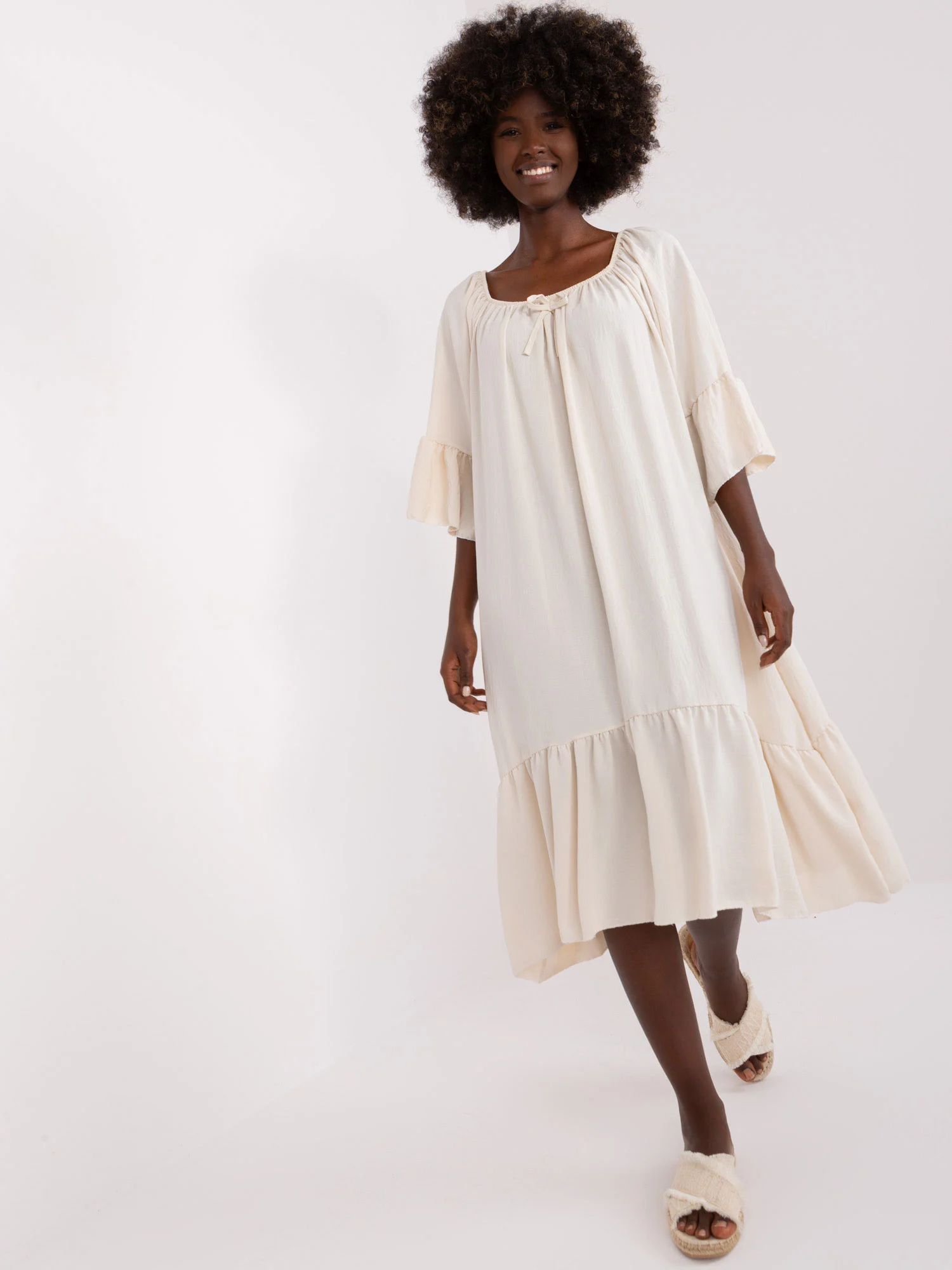 Rochie Dama Maneca 3/4, Oversize, ITALY MODA, Bej - Image 3