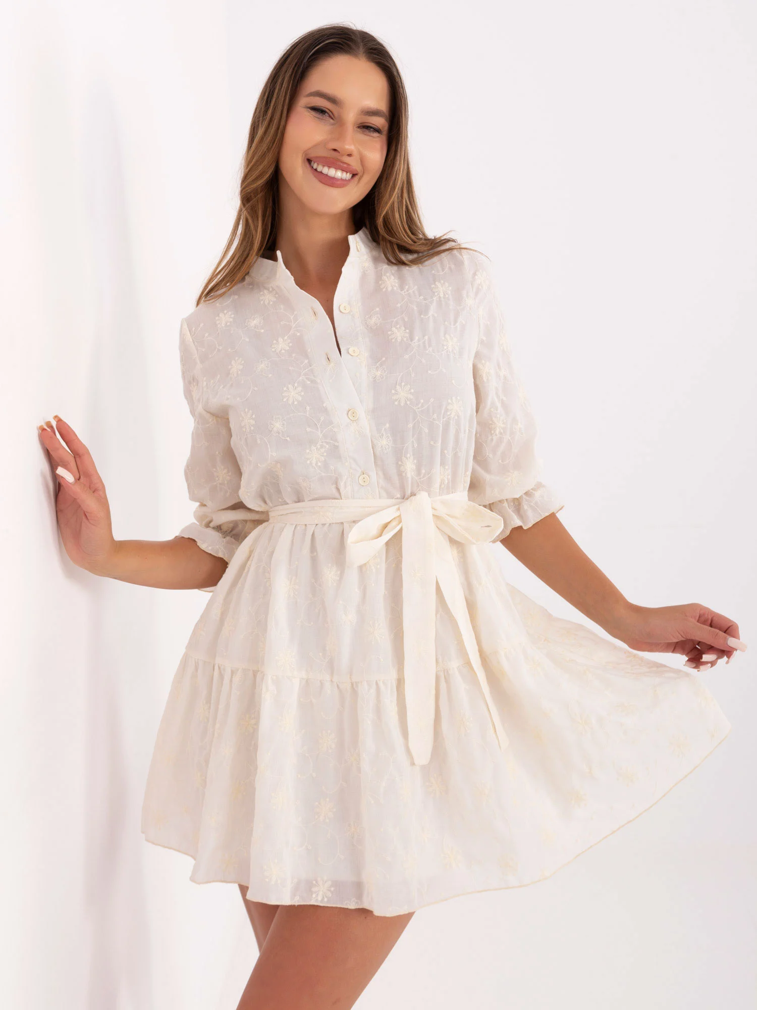 Rochie Dama Mini, Floral, LAKERTA, Bej de Vara - imagine 2