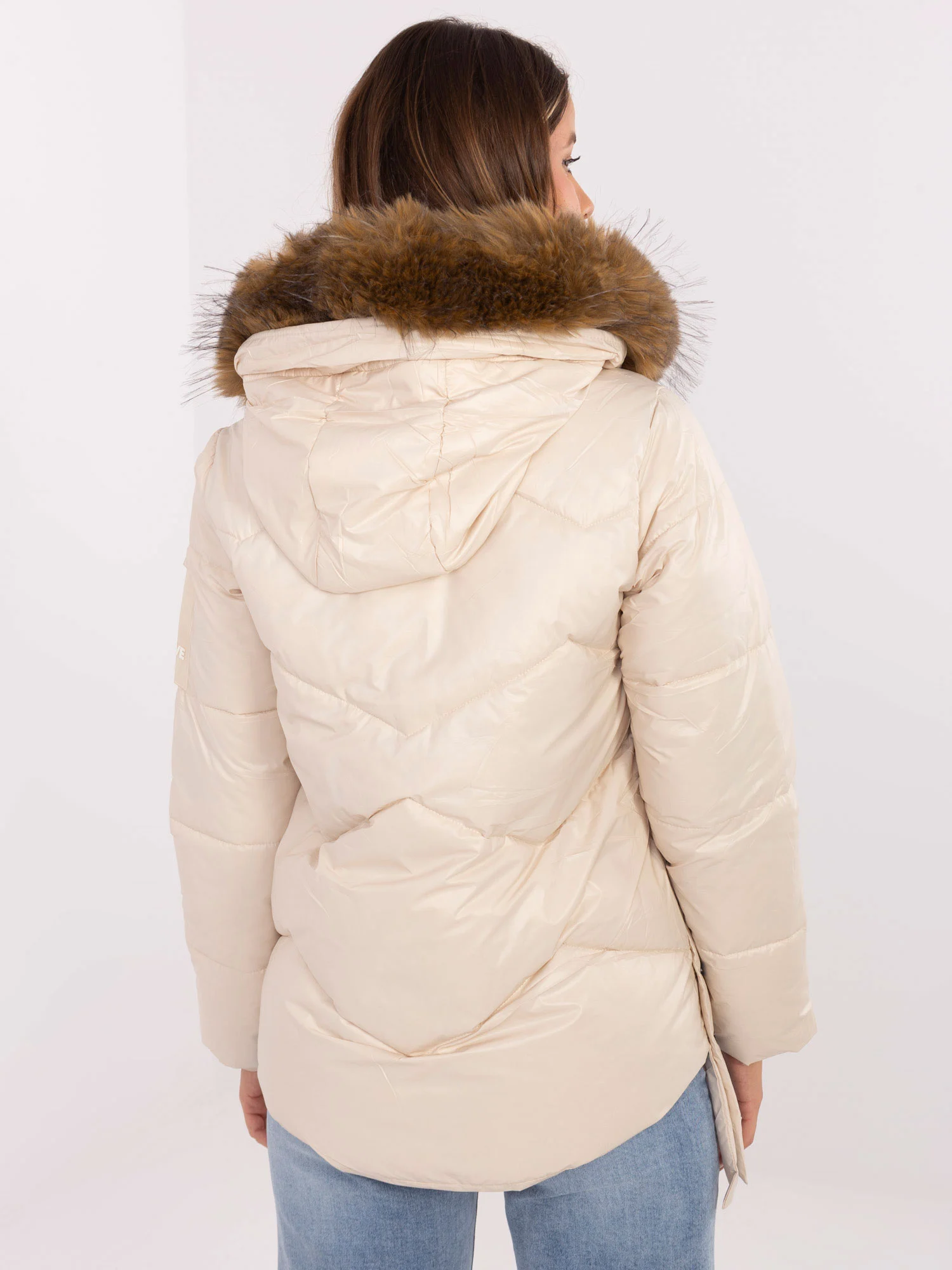 Jacheta Dama Maneca lunga, Guler inalt, Snow Moda, Bej Casual Marimi Mari - imagine 3