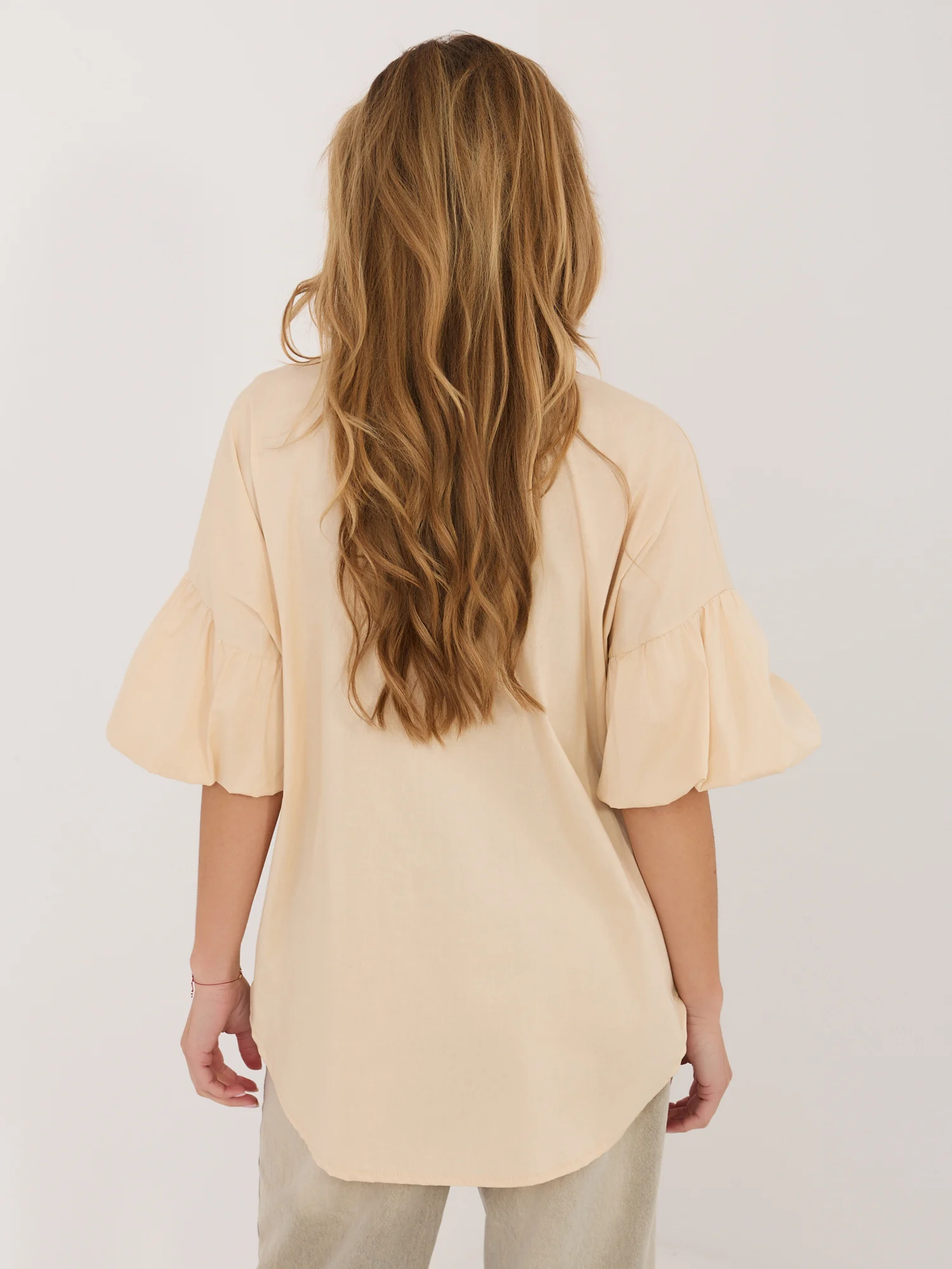 Camasa Dama Guler inalt, Bumbac, ITALY MODA, Bej Eleganta Office - imagine 5
