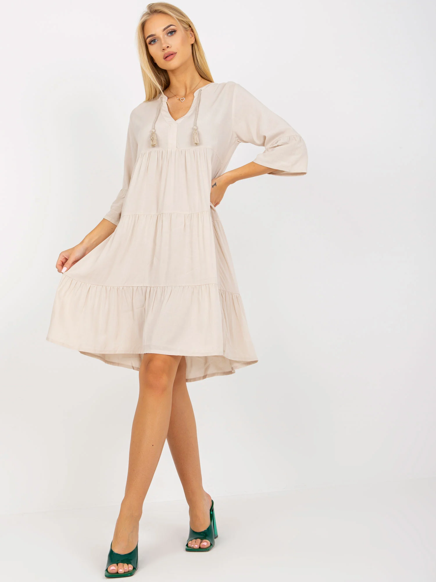 Rochie Dama Maneca 3/4, Oversize, EIGHT 2 NINE, Bej Eleganta Office - Image 5