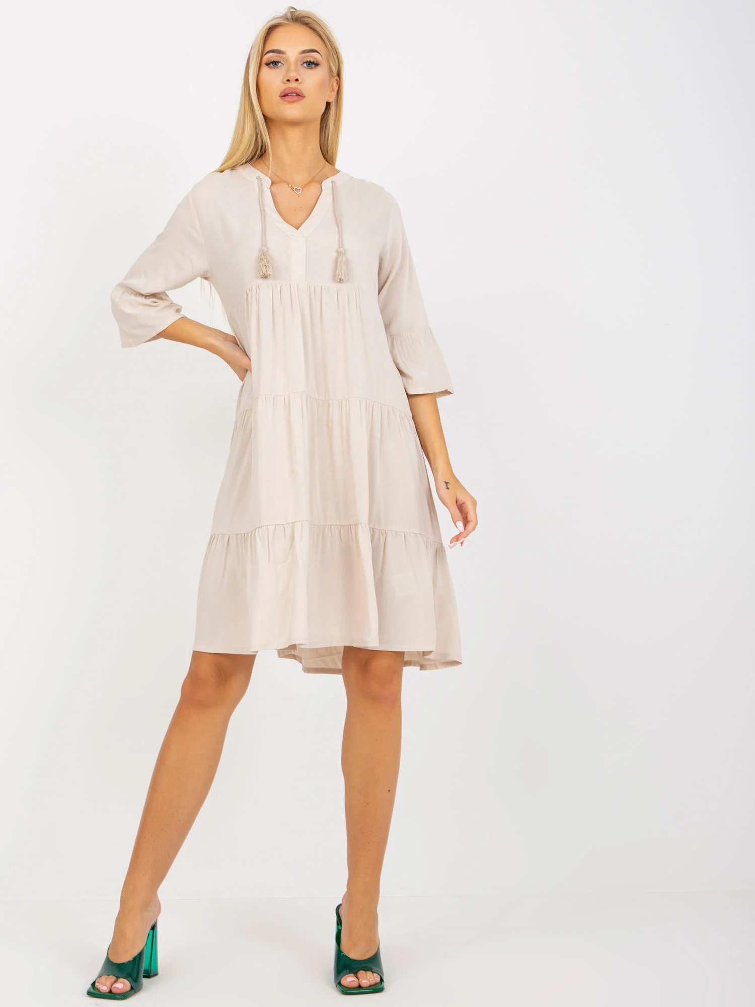 Rochie Dama Maneca 3/4, Oversize, EIGHT 2 NINE, Bej Eleganta Office - Image 6