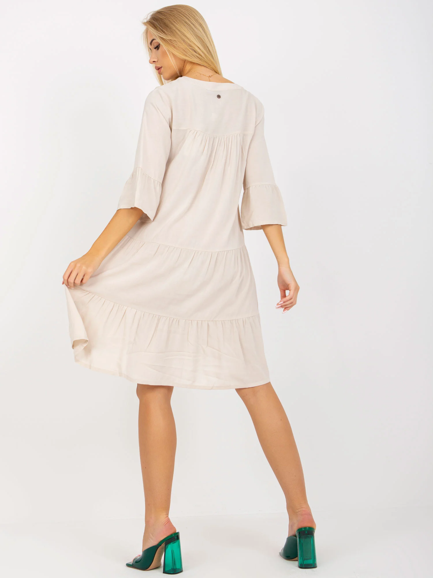 Rochie Dama Maneca 3/4, Oversize, EIGHT 2 NINE, Bej Eleganta Office - Image 4