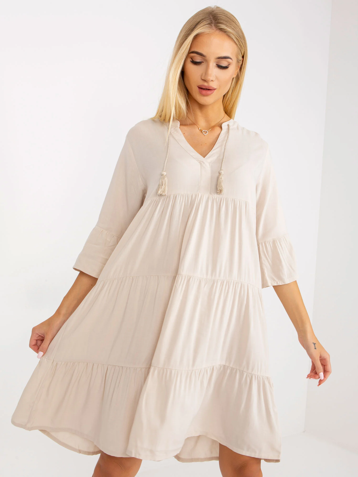Rochie Dama Maneca 3/4, Oversize, EIGHT 2 NINE, Bej Eleganta Office - Image 3
