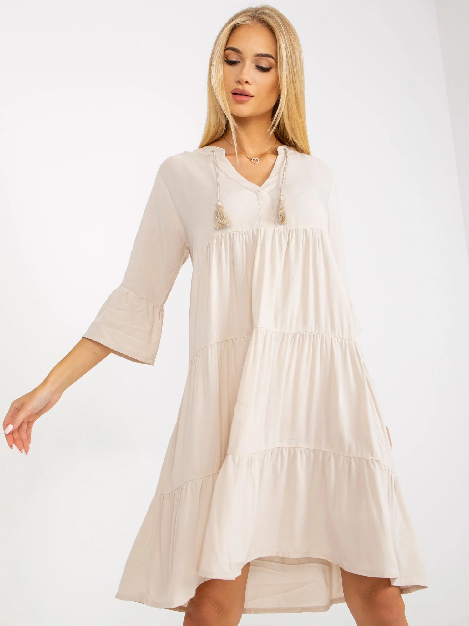 Rochie Dama Maneca 3/4, Oversize, EIGHT 2 NINE, Bej Eleganta Office - Image 7