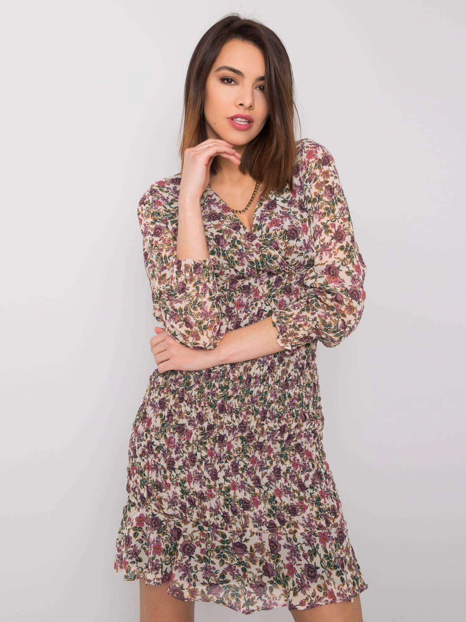 Rochie Dama Mini, Floral, RUE PARIS, Bej Eleganta Office - imagine 5