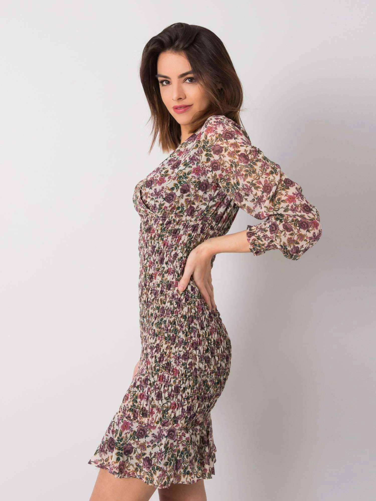 Rochie Dama Mini, Floral, RUE PARIS, Bej Eleganta Office - imagine 2