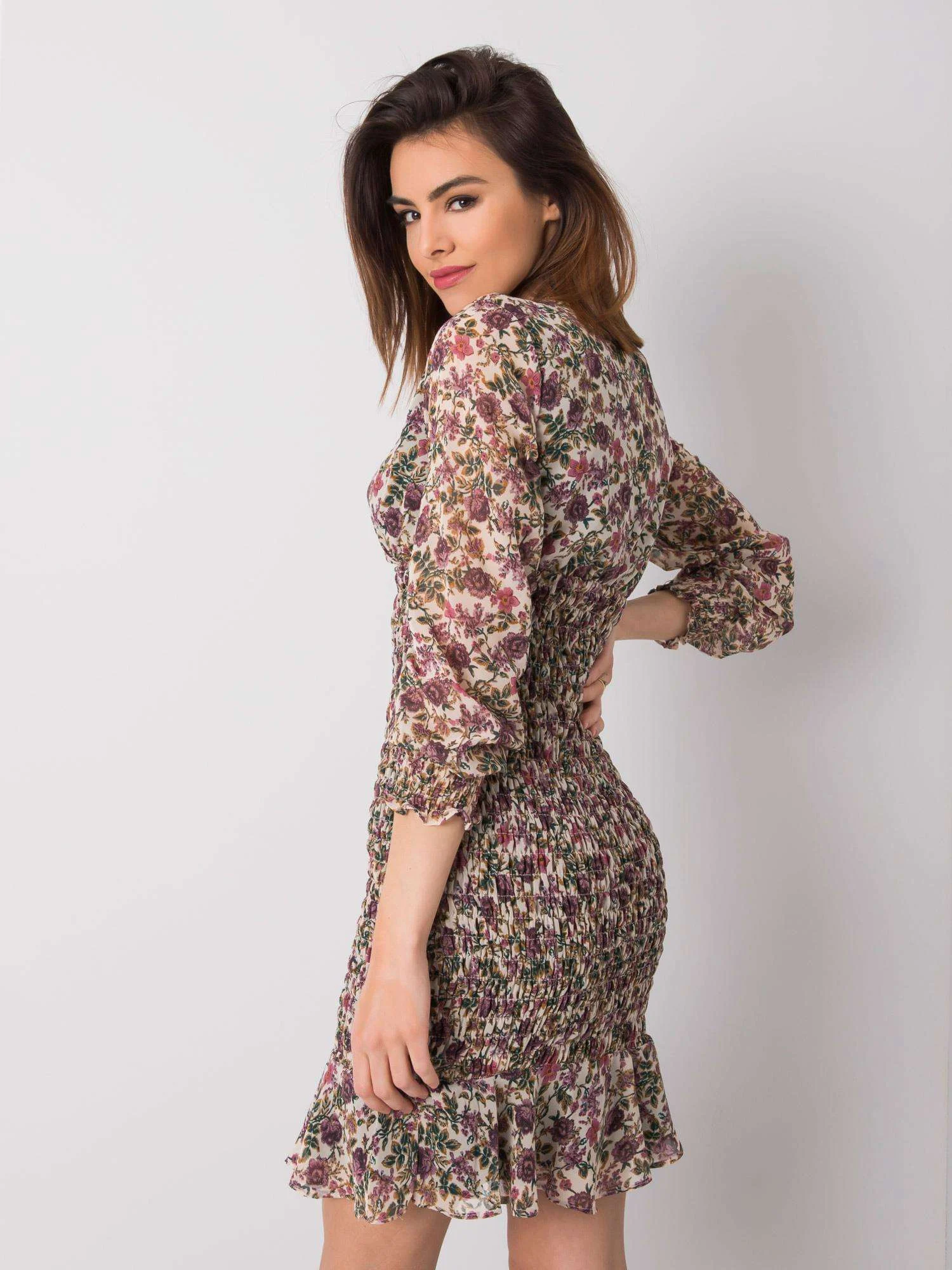 Rochie Dama Mini, Floral, RUE PARIS, Bej Eleganta Office - imagine 3