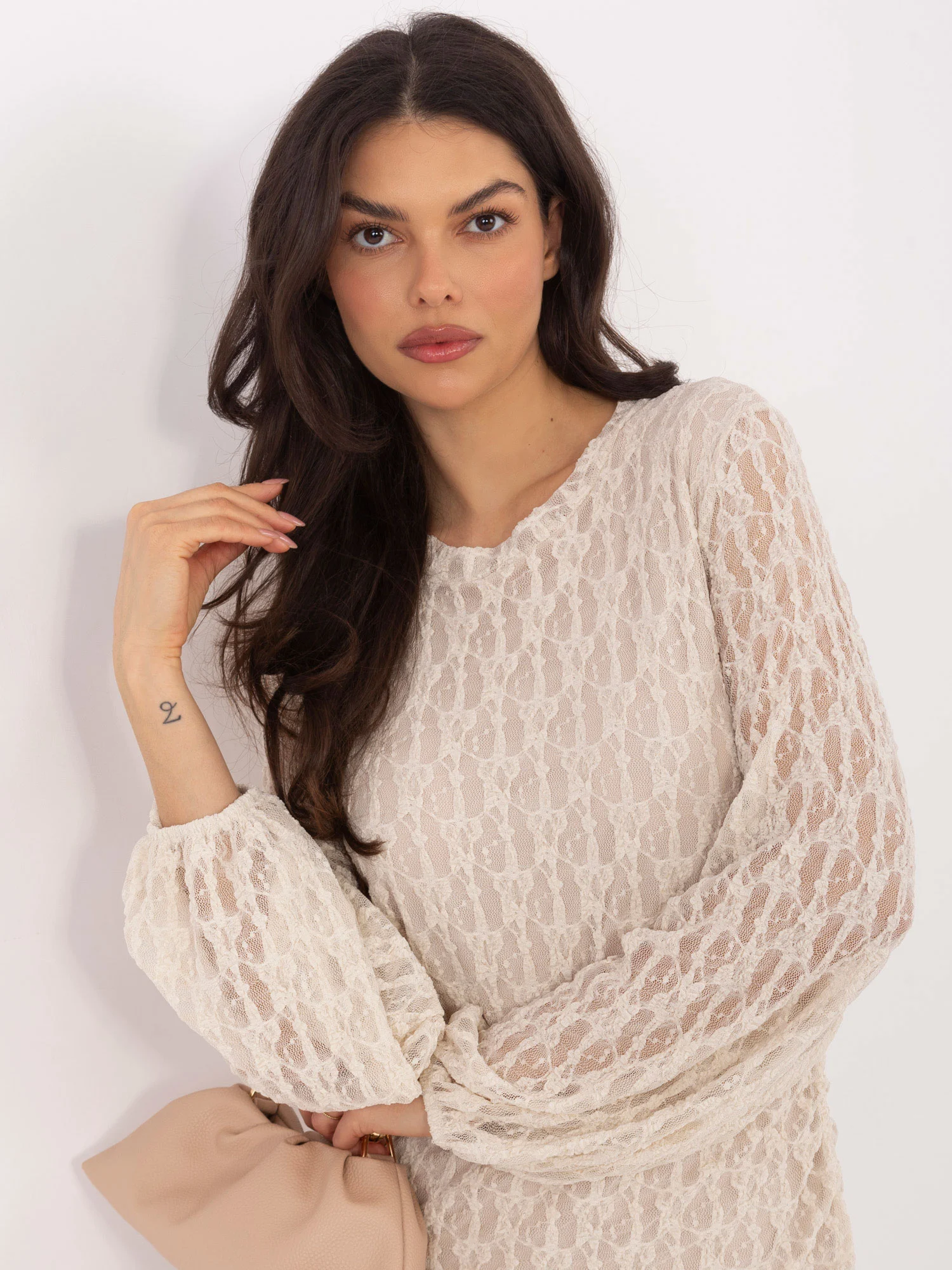 Rochie Dama Mini, Dantela, ITALY MODA, Bej Eleganta - imagine 5