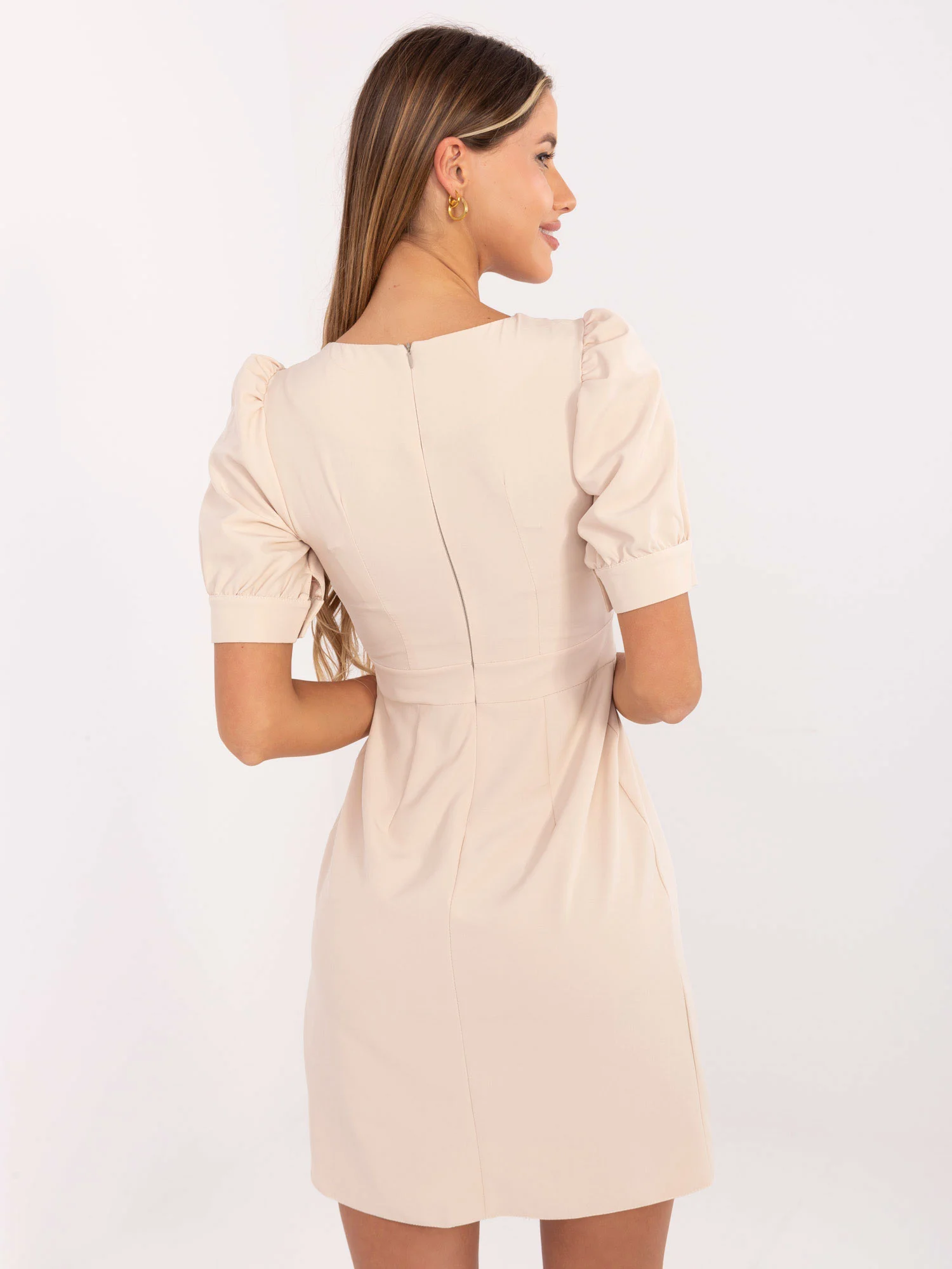 Rochie Dama Mini, Rochie asimetrica, LAKERTA, Bej de Ocazie Nunta - imagine 2