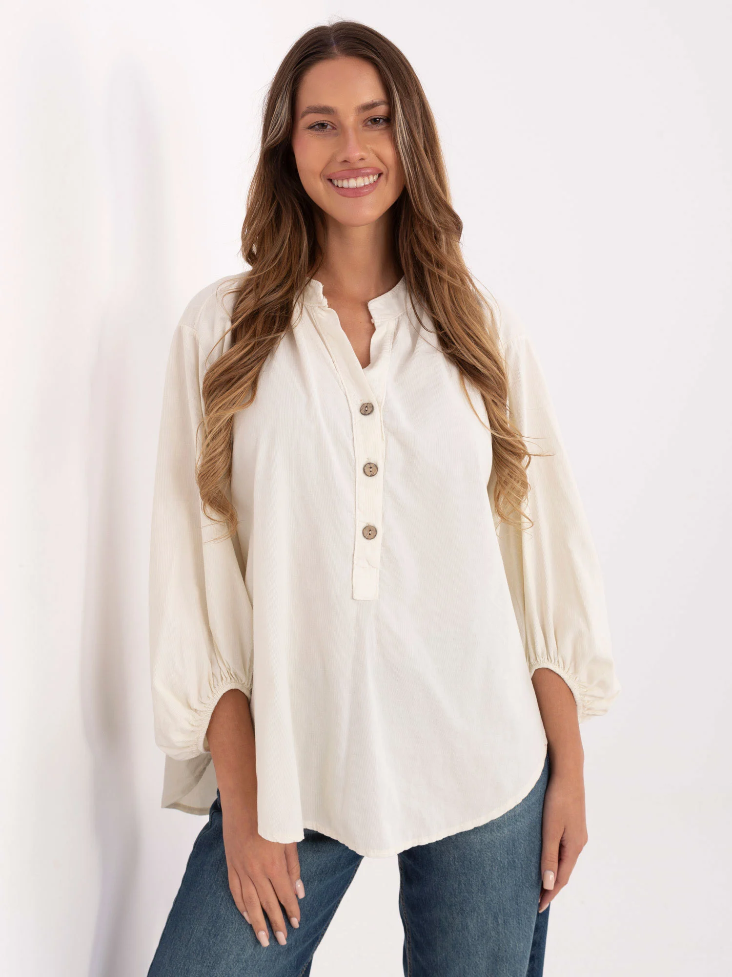Camasa Dama Maneca lunga, Decolteu in V, ITALY MODA, Bej Casual - imagine 6