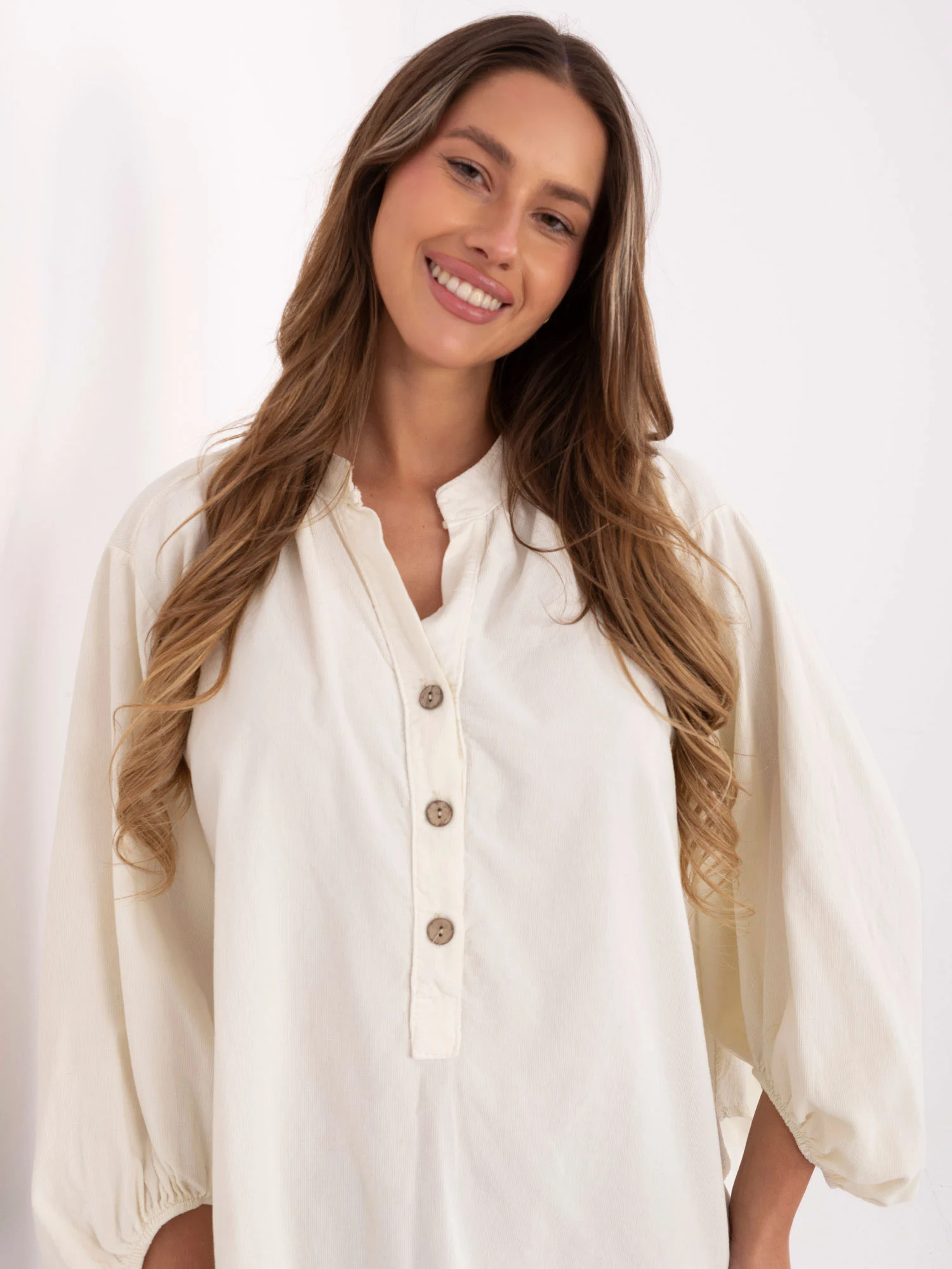 Camasa Dama Maneca lunga, Decolteu in V, ITALY MODA, Bej Casual - imagine 2