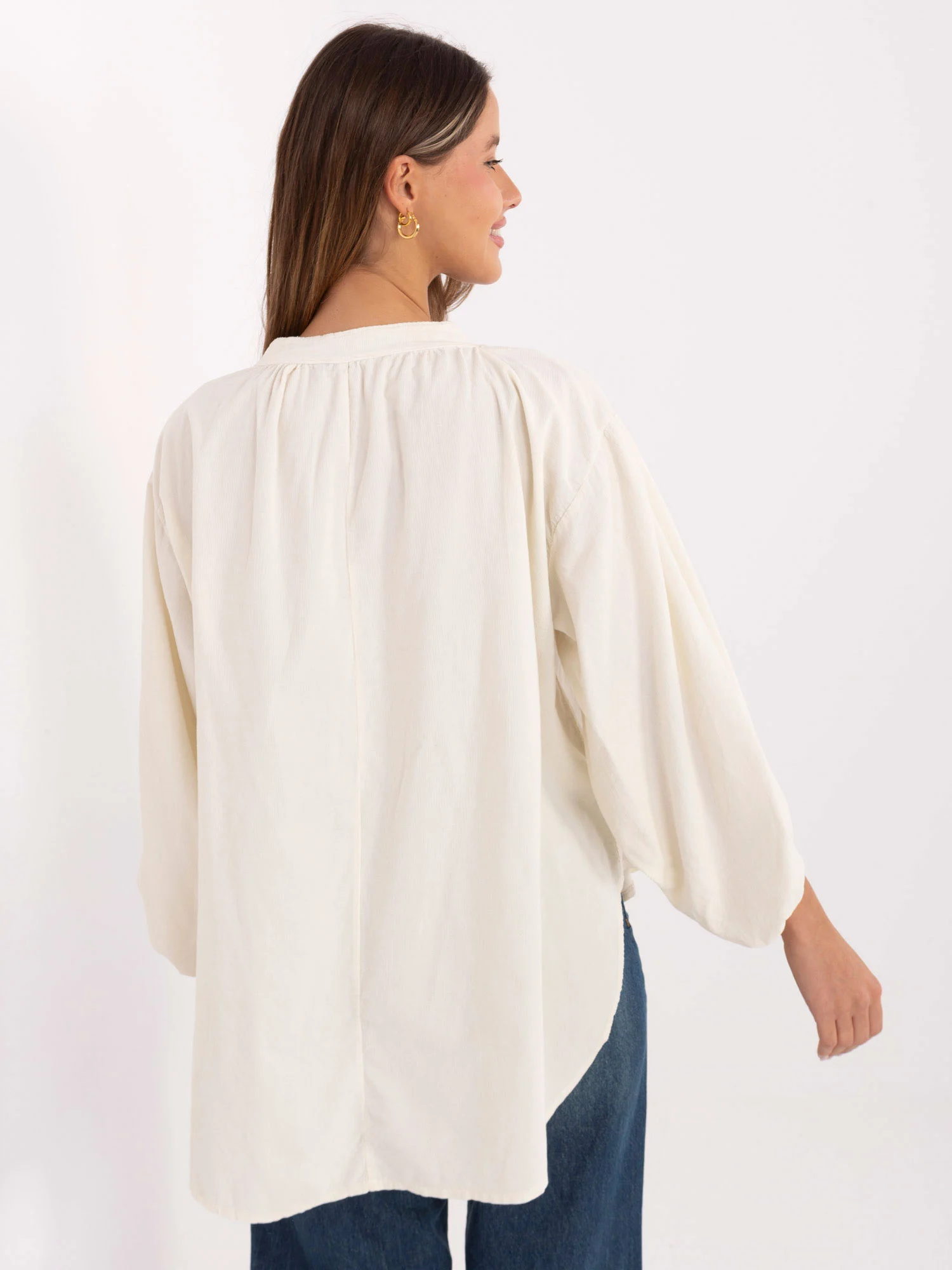 Camasa Dama Maneca lunga, Decolteu in V, ITALY MODA, Bej Casual - imagine 4