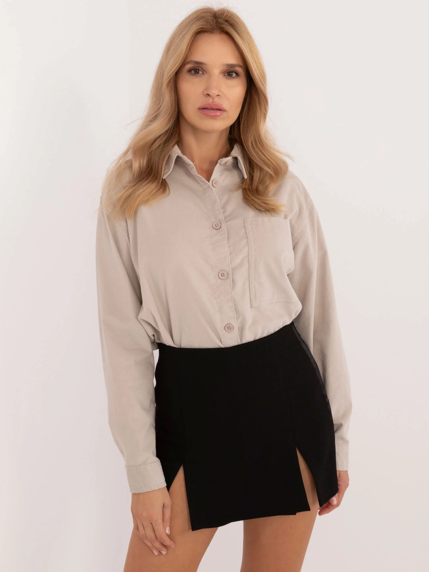 Camasa Dama Maneca lunga, Guler inalt, Sublevel, Bej Eleganta Office - imagine 2