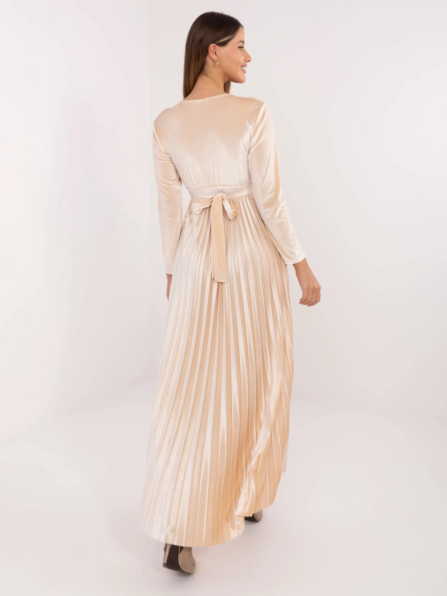 Rochie Dama Maxi, Paiete, MODA ITALY, Bej de Petrecere - Image 2