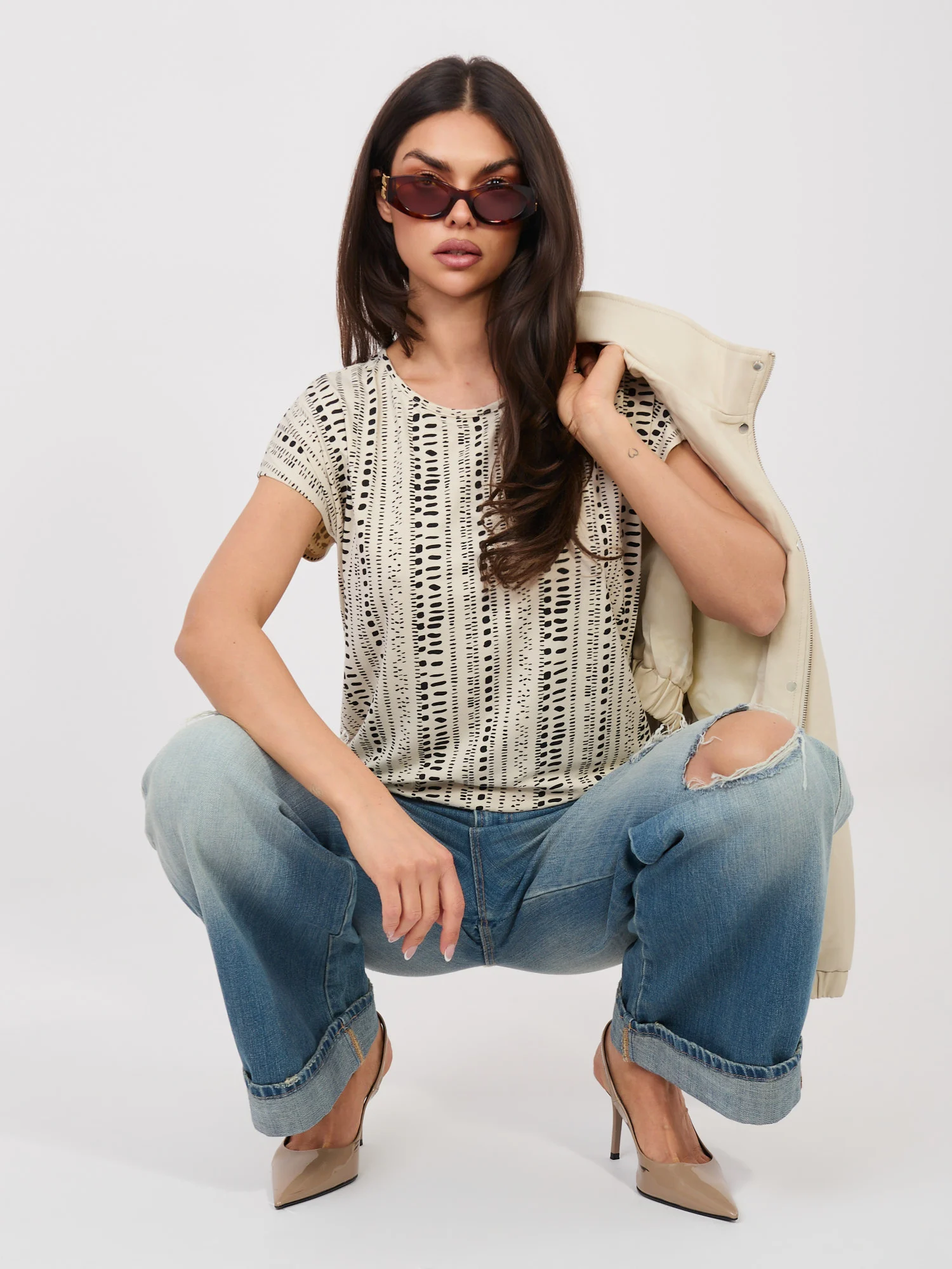 Tricou Dama Mini, Decolteu rotund, Sublevel, Bej Marimi Mari - imagine 2