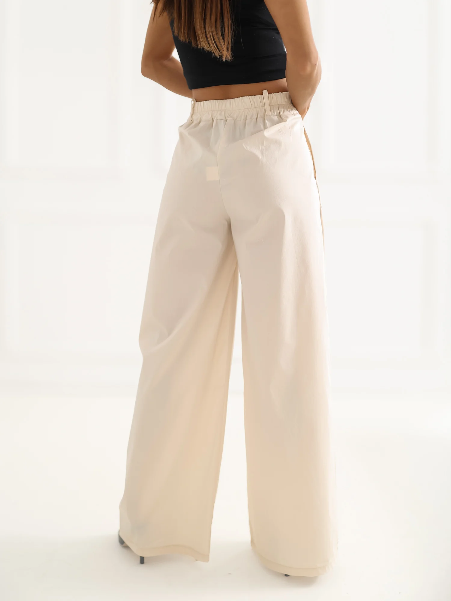 Pantaloni Dama Lunga, Larga, RUE PARIS, Bej Eleganta Office - imagine 4