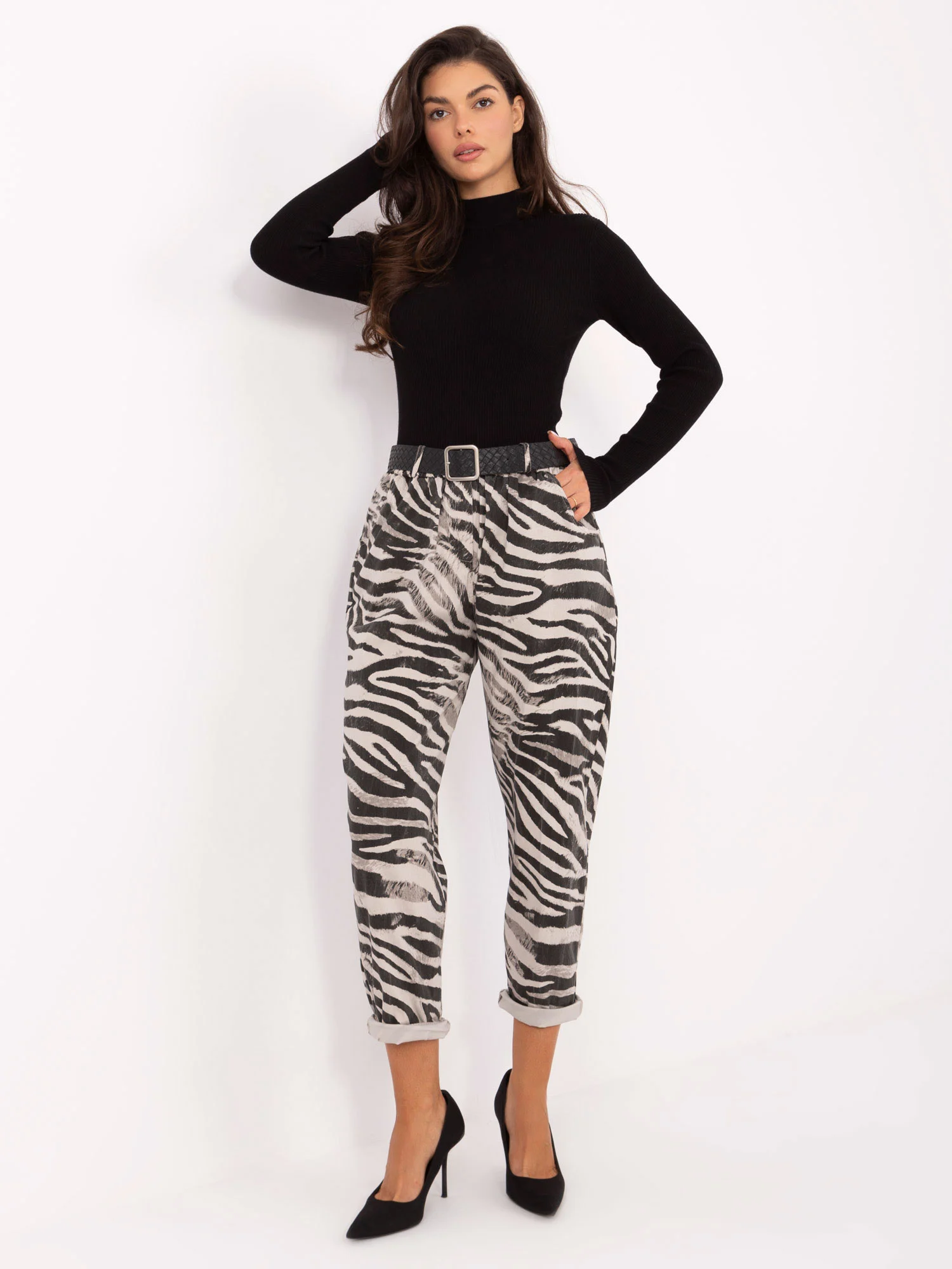 Pantaloni Dama Animal print, Conica, MODA ITALY, Bej Casual - imagine 3