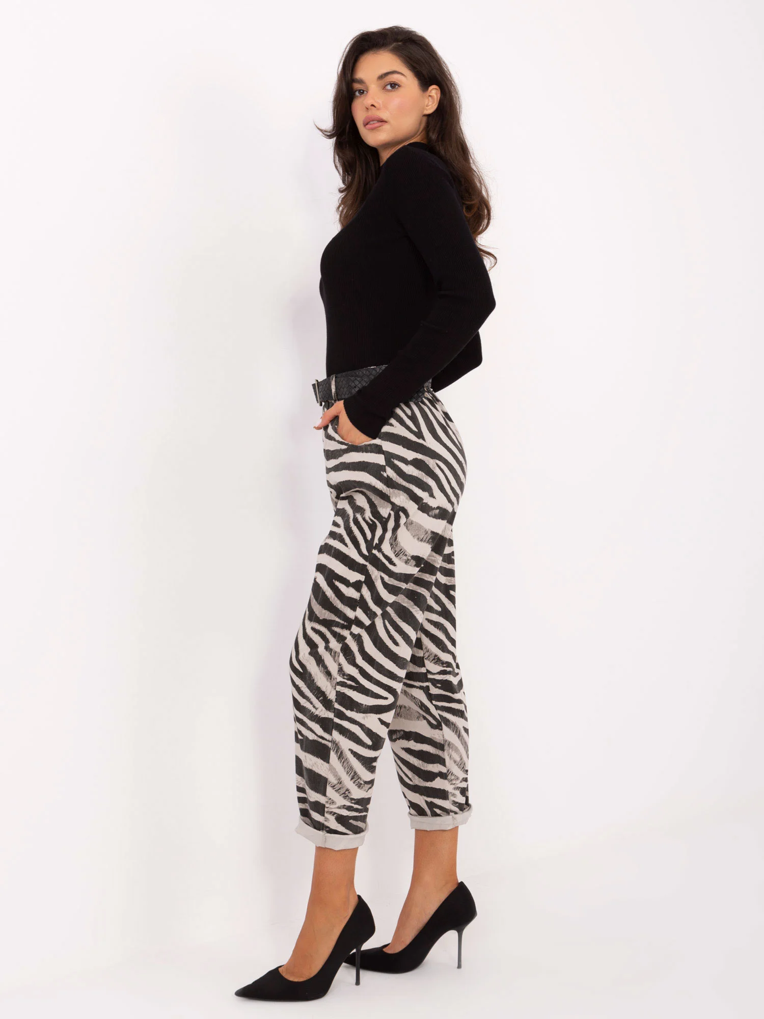 Pantaloni Dama Animal print, Conica, MODA ITALY, Bej Casual - imagine 2