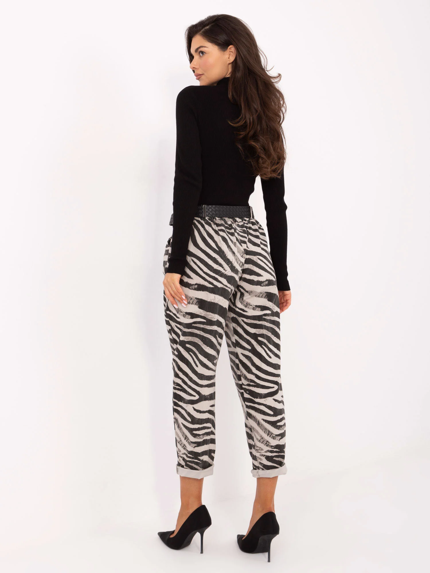 Pantaloni Dama Animal print, Conica, MODA ITALY, Bej Casual - imagine 4