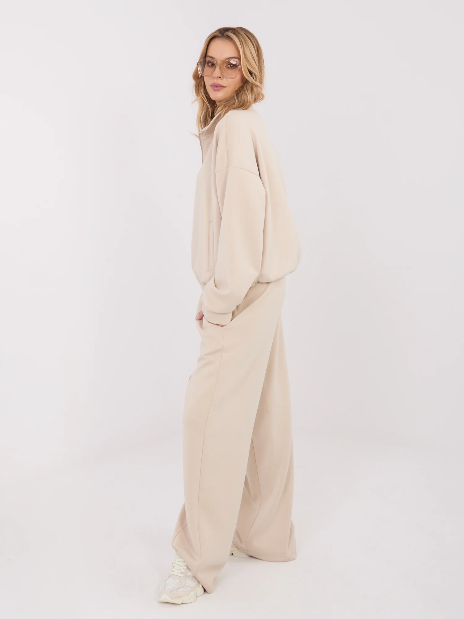 Pantaloni Dama Larga, Guler inalt, WESTEENE, Bej Casual - Image 7