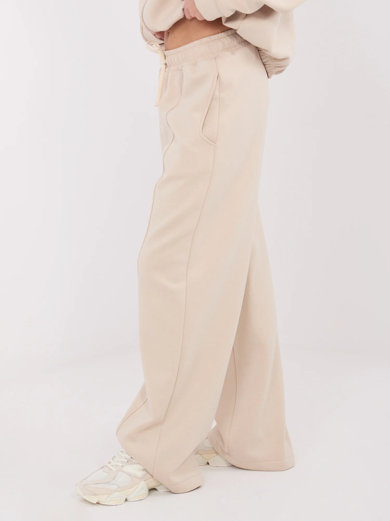 Pantaloni Dama Larga, Guler inalt, WESTEENE, Bej Casual - Image 3